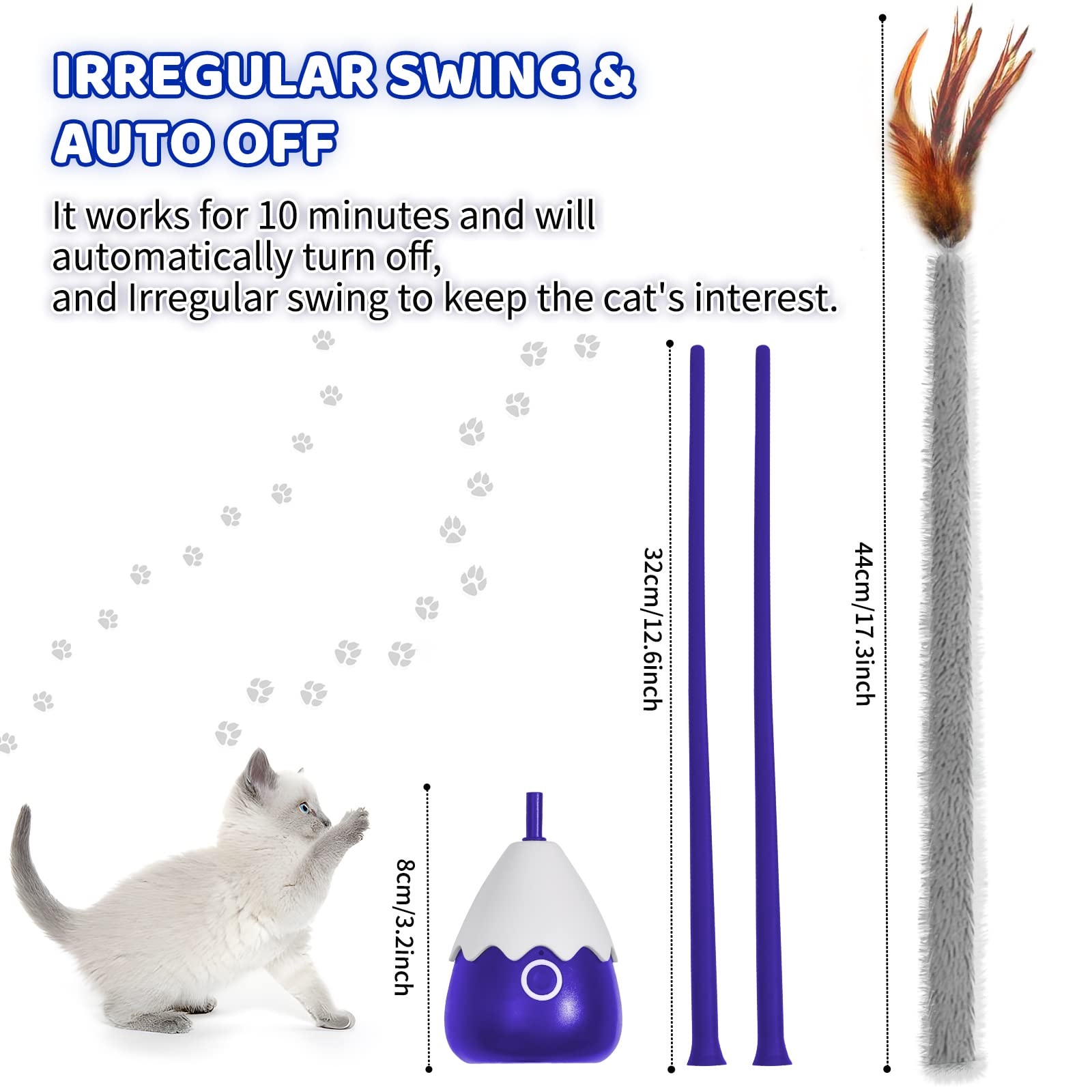 Rechargeable Plush Cat Wand Toy with Silicone Teaser Tail - Interactive Electronic Cat Toy for Indoor Cats & Kittens, Automatic Exercise Play for Boredom Relief & Hunting Instinct - Perfect for Playtime, Training & Bonding (Navy Blue)