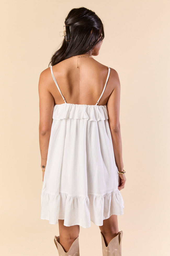 Clean Slate Ruffle Trim White Dress for Women - Elegant Summer Party & Wedding Guest Outfit - On Sale Now