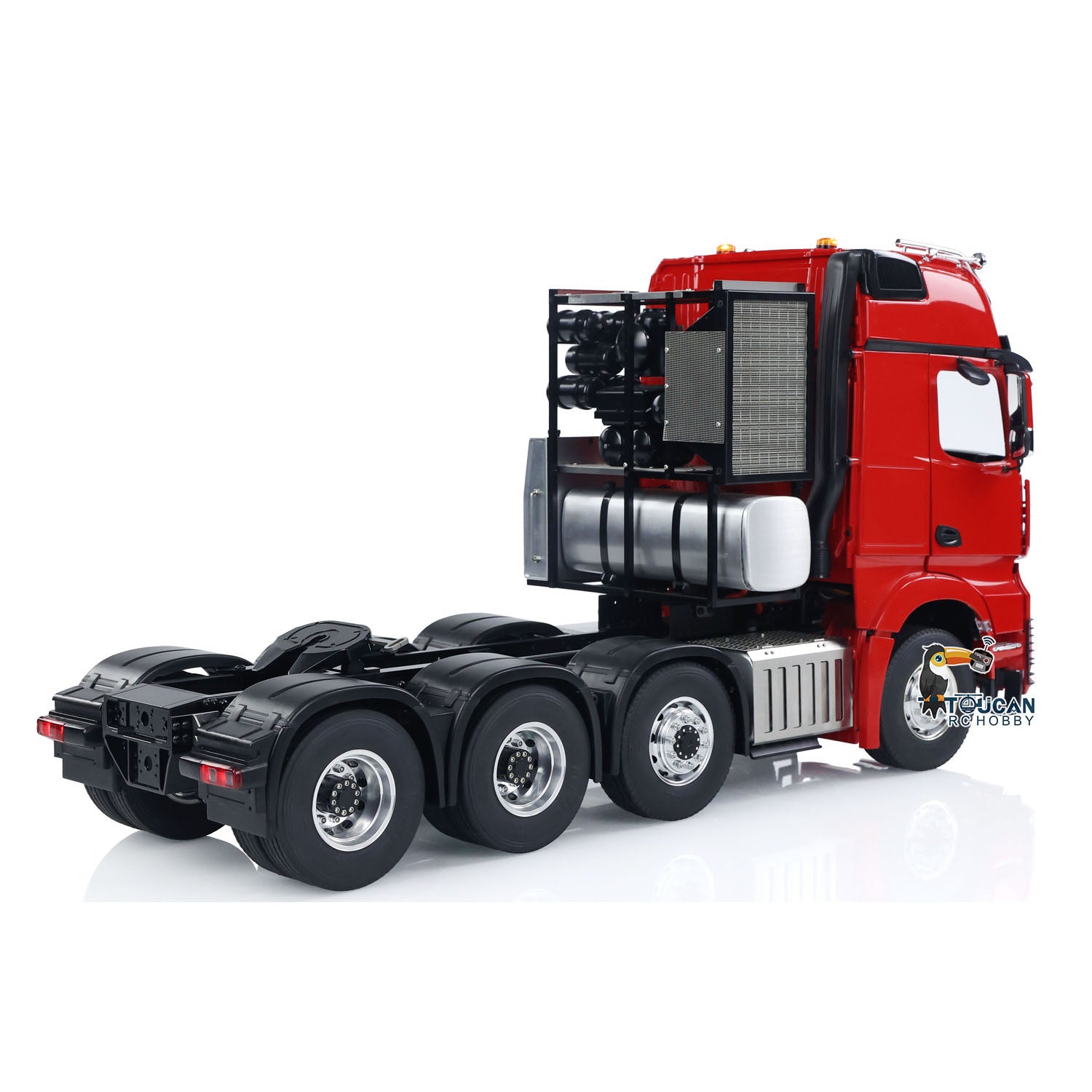 Custom 1/14 Scale 8x8 RC Tractor Truck with Metal Equipment Rack, Sound & Light System, Front Hook - Compatible with 3363 & 1851 Radio Control Model Cars - Perfect for Off-Road Adventures & Construction Play Scenes