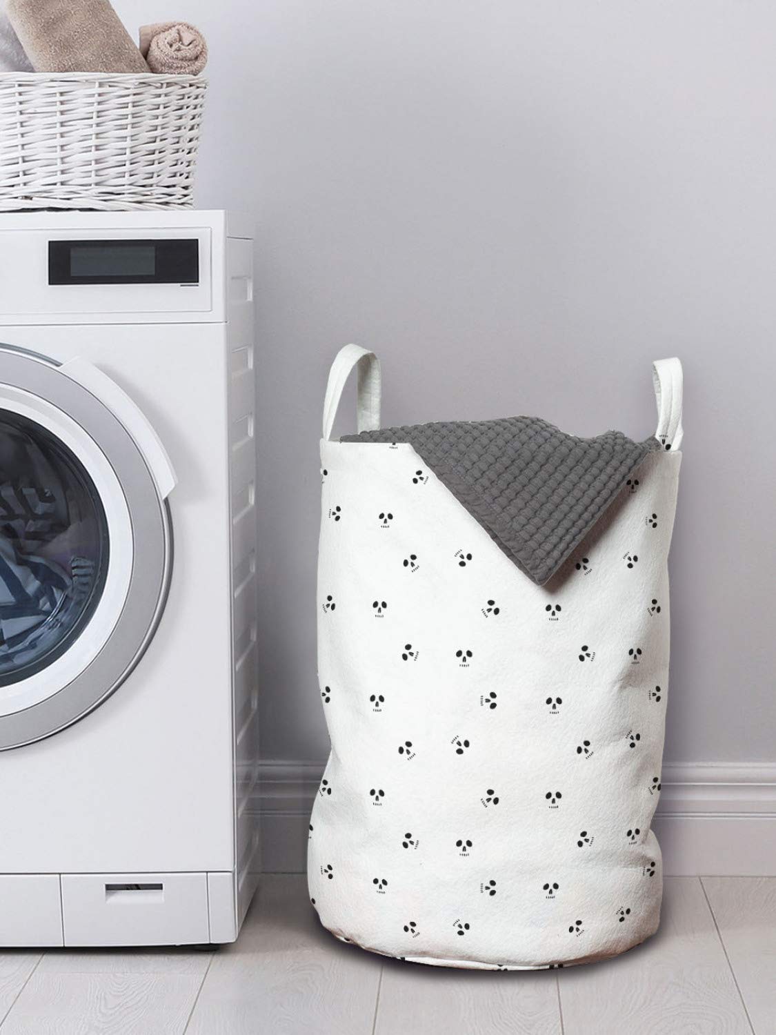 Ambesonne Skull Laundry Bag - Minimalist Abstract Skull Design with Handles & Drawstring Closure, 13