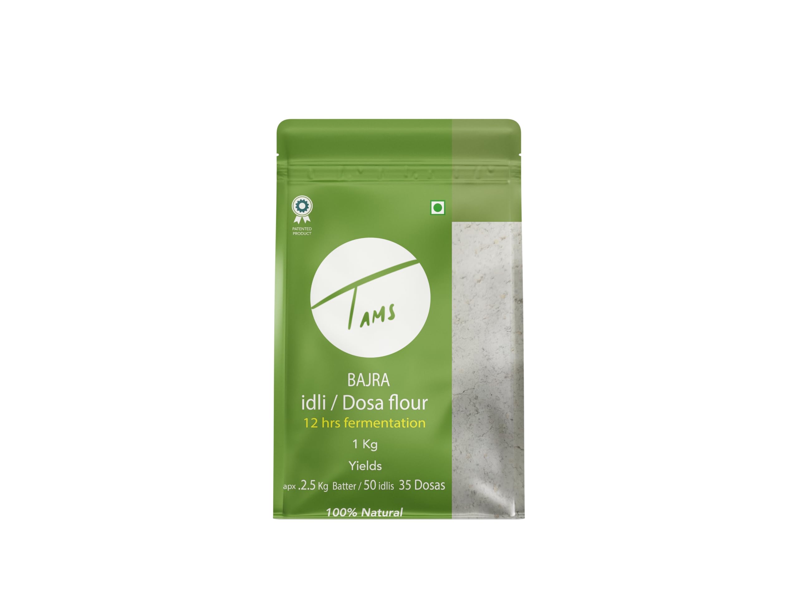Organic Tams Bajra Idli & Dosa Flour 1kg - Naturally Fermented Gluten-Free Flour for Soft Idlis & Crispy Dosas | Makes 2.5kg Batter (60 Idlis) | 6-Month Shelf Life | No Additives, Chemicals or Yeast | Perfect for Healthy Indian Breakfast & Vegan Meals
