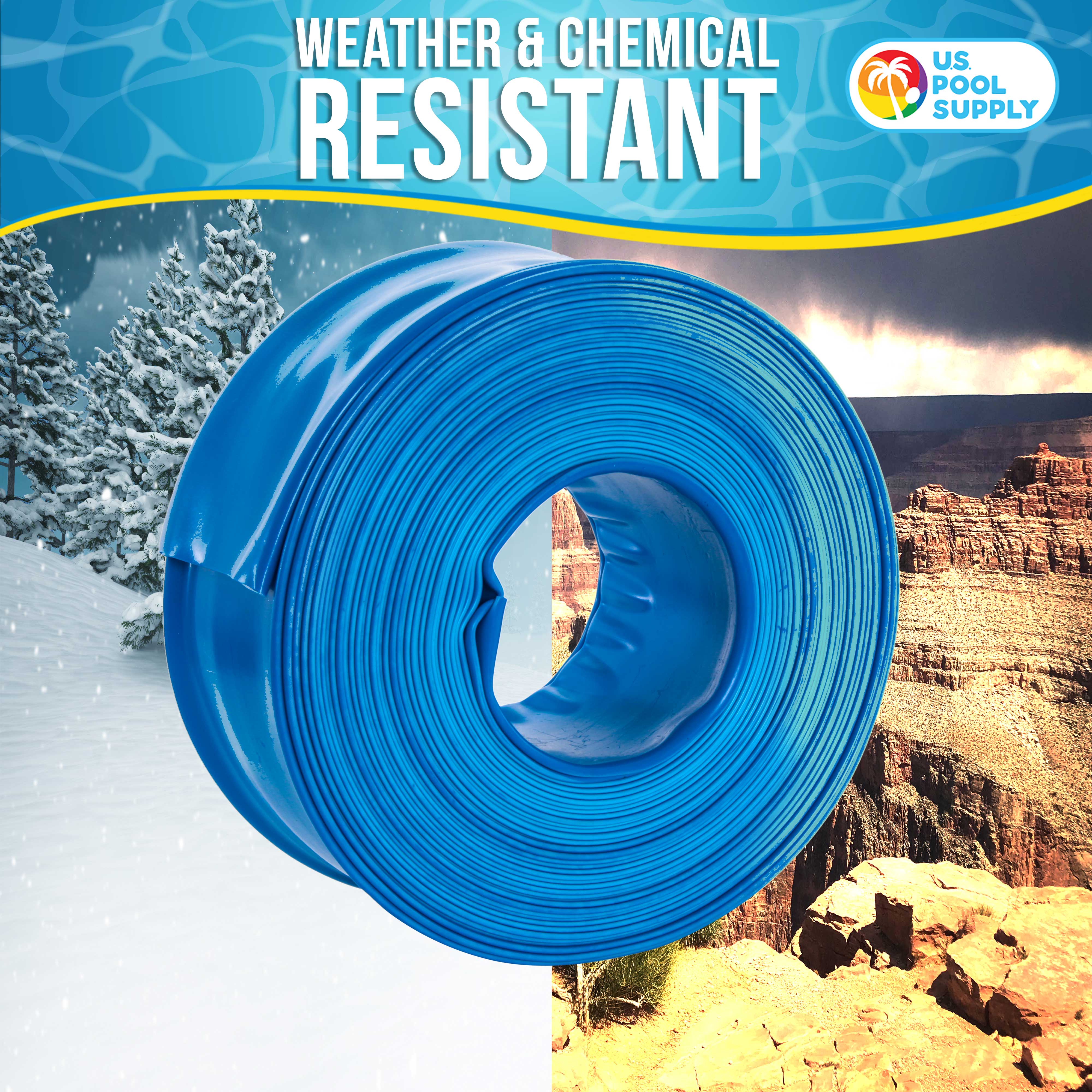 U.S. Pool Supply® 2-Pack 50-Foot Heavy Duty Blue Swimming Pool Backwash Hose with Hose Clamp | Durable Pool Maintenance Equipment for Efficient Water Drainage & Cleaning