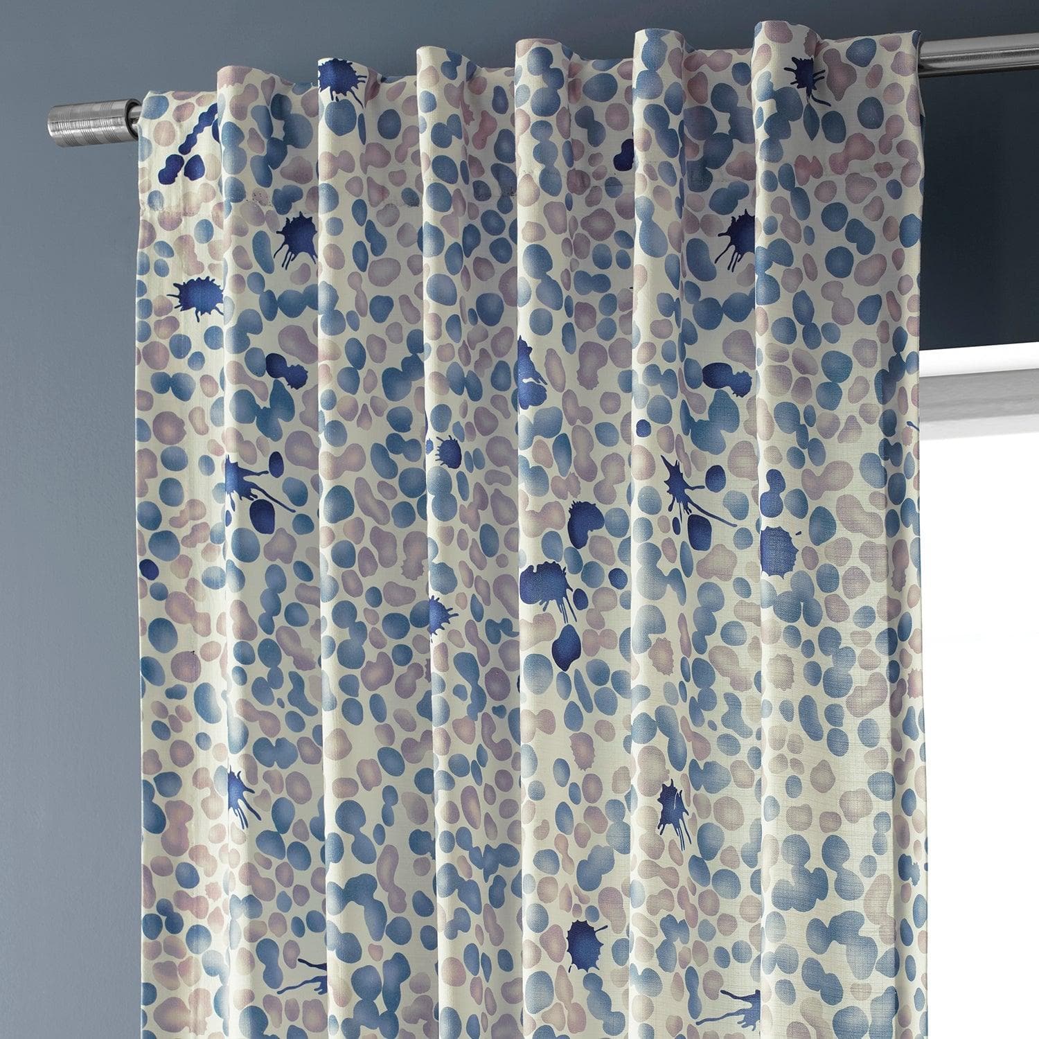 Pebbles Blue Abstract Textured Printed Cotton Curtain