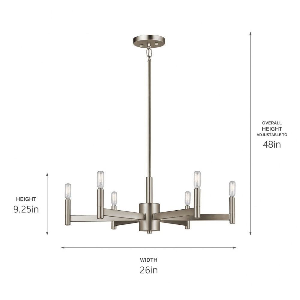6-Light Modern Farmhouse Chandelier - Satin Nickel Finish - Rustic Dining Room Lighting for Kitchen Island, Bedroom or Entryway