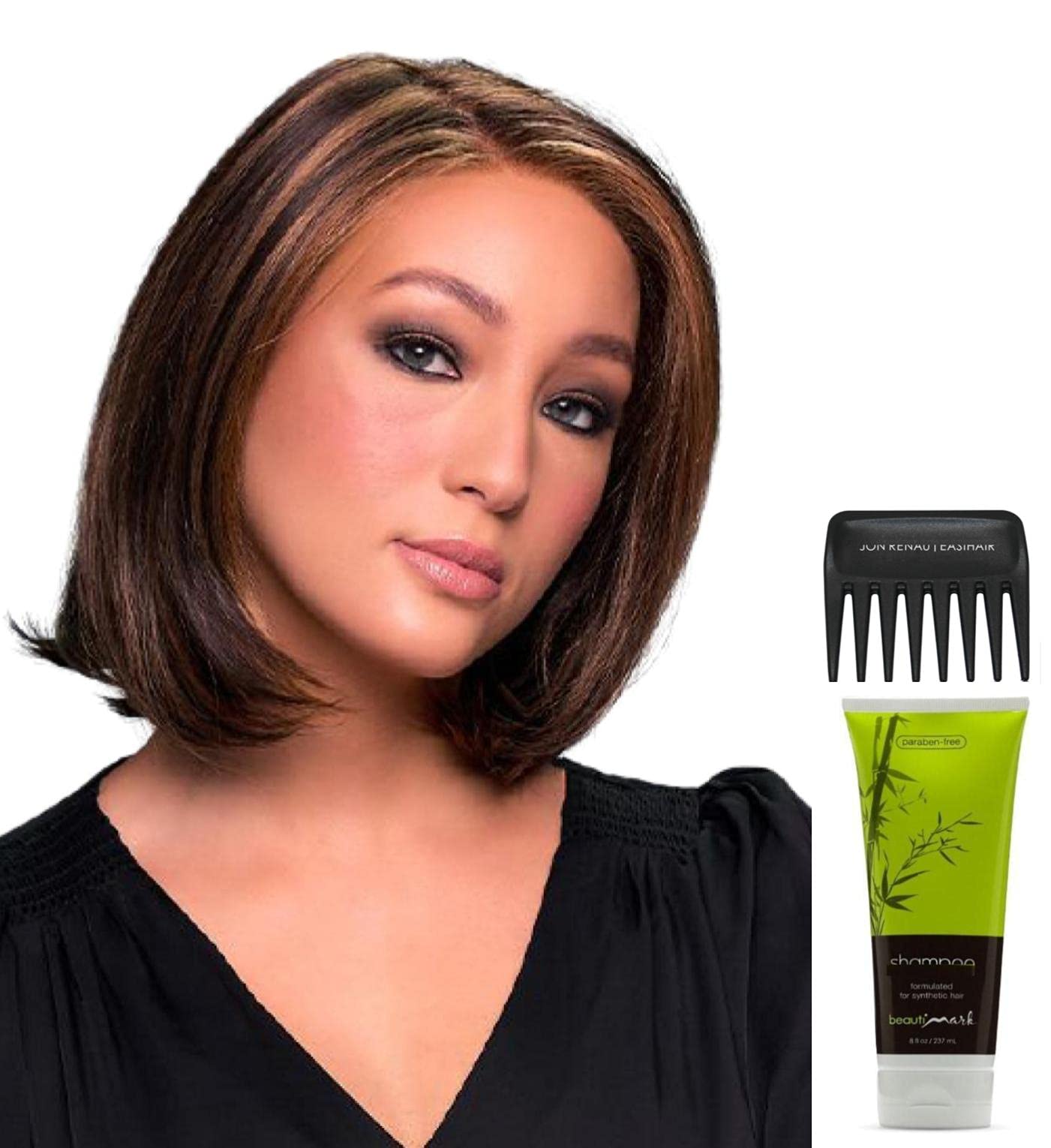 Jon Renau Cameron Lite Synthetic Wig Bundle - 4 Items (101F48T Color) with Christy's Wigs Q&A Booklet, BeautiMark Shampoo & Wide Tooth Comb - Perfect for Daily Wear, Cosplay & Hair Loss Solutions