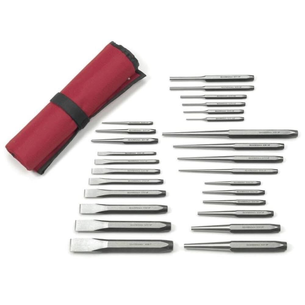 GEARWRENCH 27-Piece Large Chrome Punch & Chisel Set (82306) – Professional Tool Kit for Metalworking, Woodworking & Automotive Repair