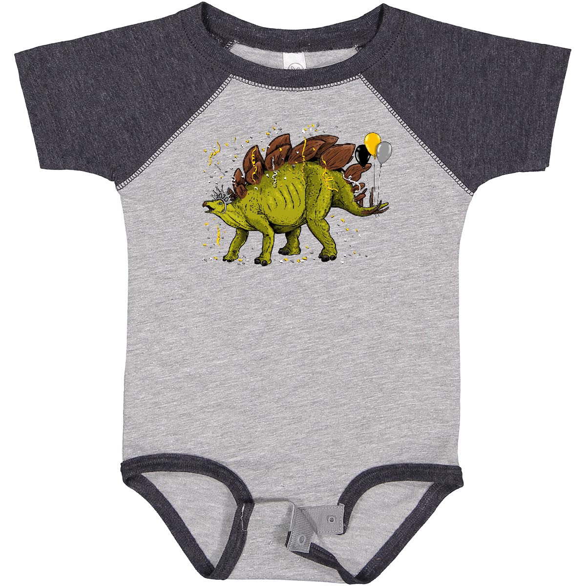 Inktastic New Year's Stegosaurus with Confetti & Balloons Baby Bodysuit - Cute Dinosaur Outfit for New Year's Eve Party & Holiday Celebrations
