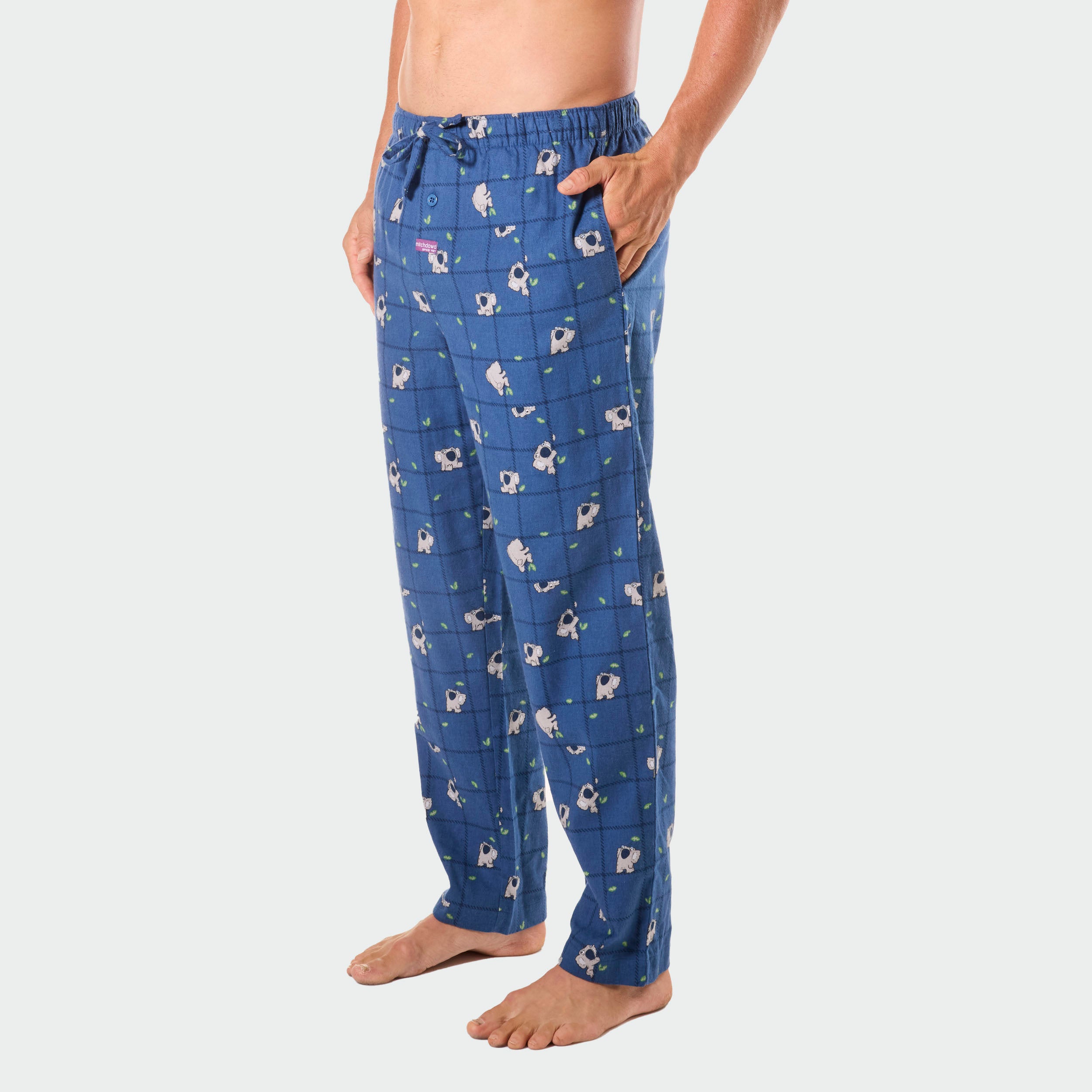 Men's Koala Check Cotton Flannel Sleep Pants - Soft & Comfortable Lounge Pajama Bottoms for Relaxing at Home (Blue) - Perfect for Lounging, Sleeping & Winter Comfort