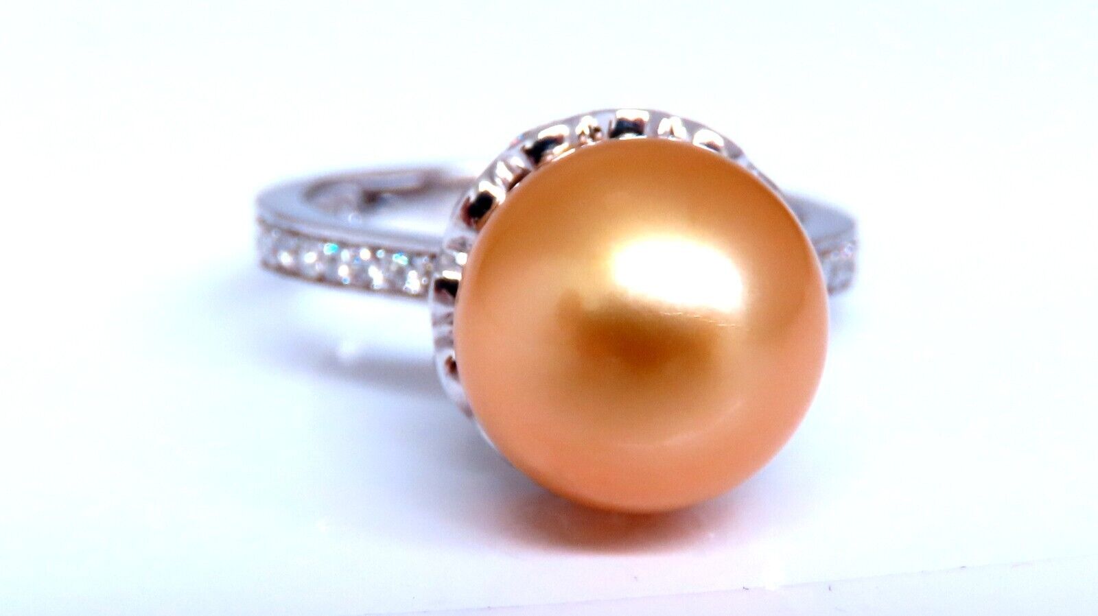 10.3mm Natural Golden South Sea Pearl Diamond Ring in 14K Gold - Elegant Jewelry for Weddings, Anniversaries & Special Occasions