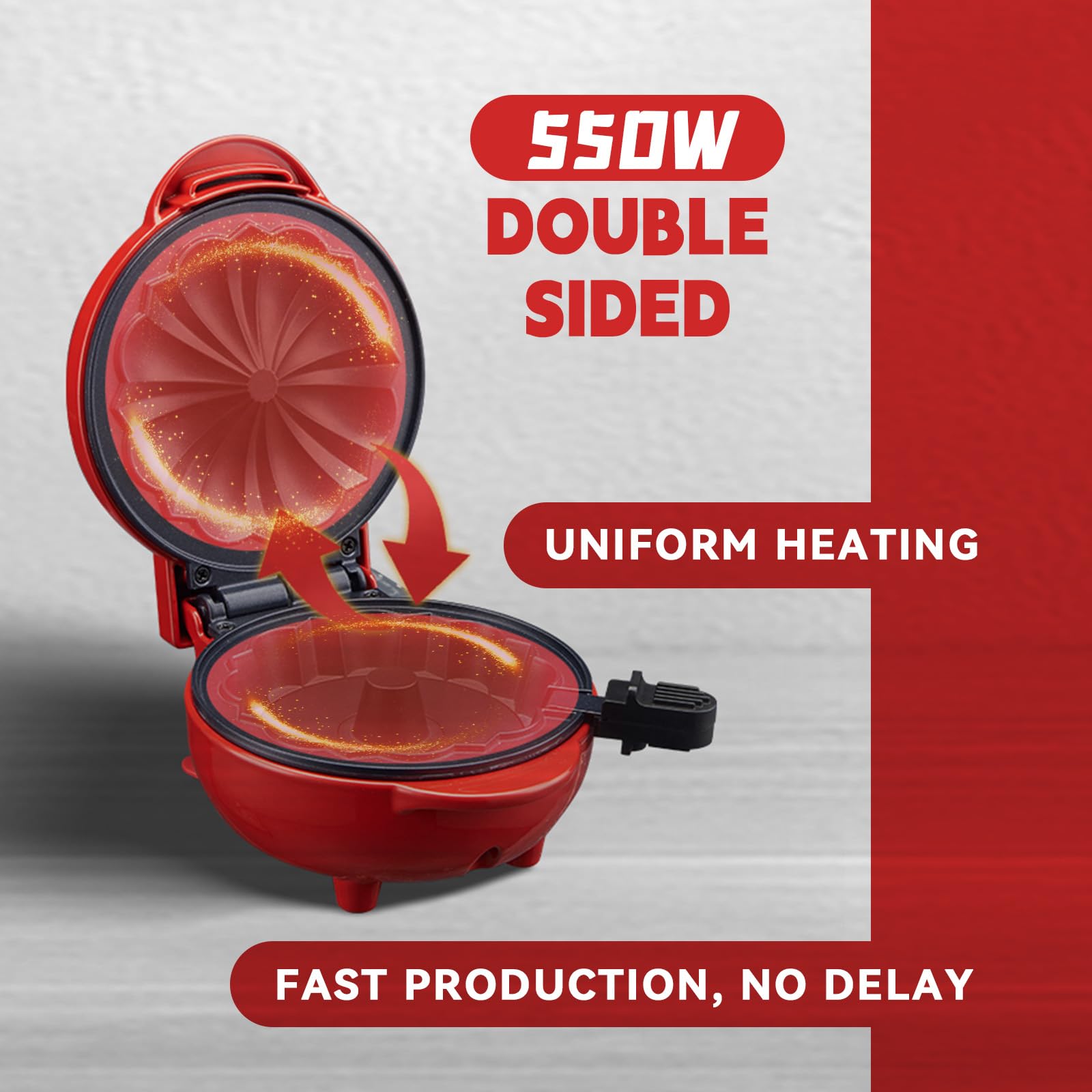 Mini Cake Maker - Portable Electric Bundt Cupcake Maker with Double-Sided Heating for Breakfast, Desserts & Snacks - Perfect for Home, Office & Travel (Red)