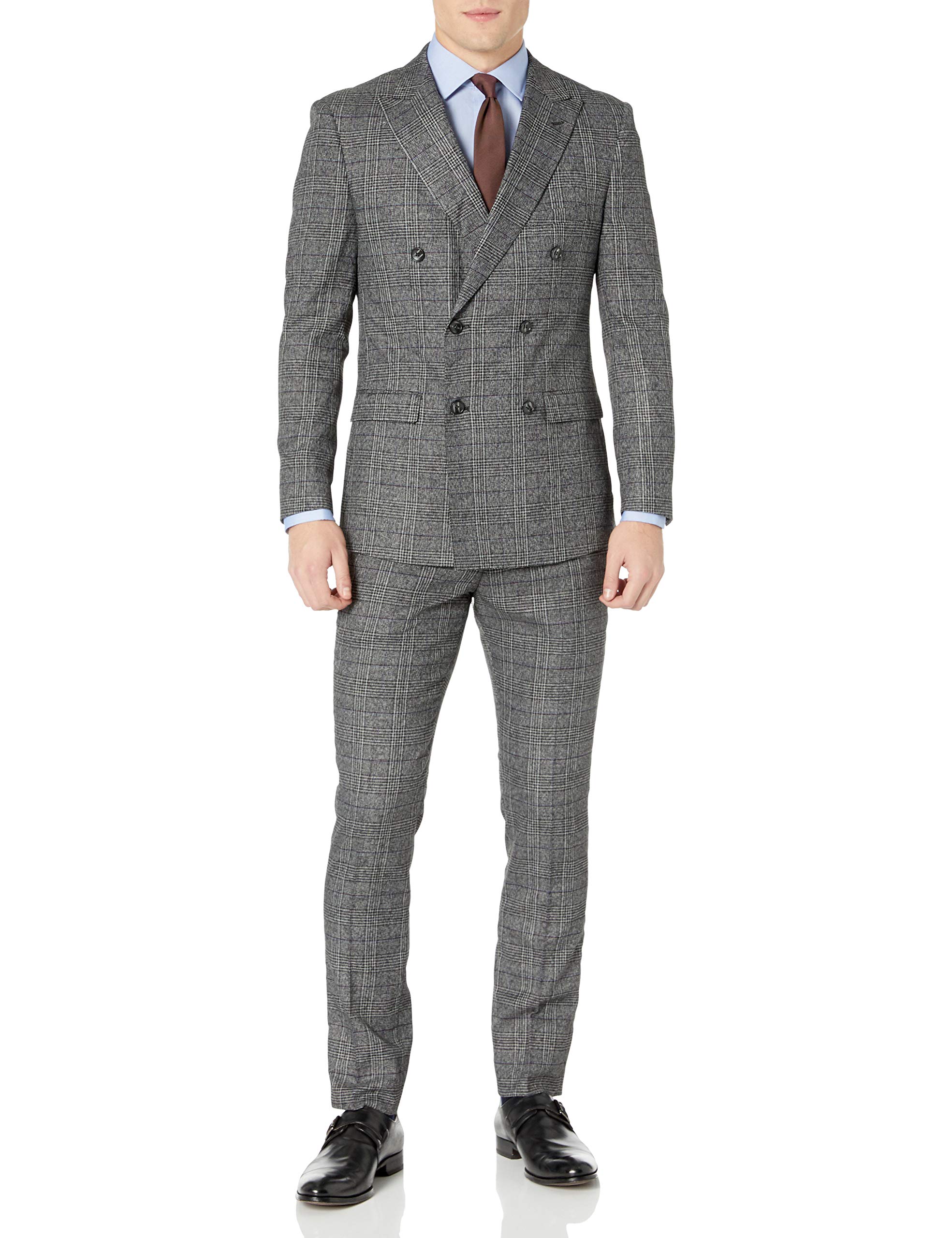 Adam Baker Men's Slim Fit Double Breasted 2-Piece Suit Set (Jacket & Pants) - Formal Business Attire for Weddings, Office & Special Occasions