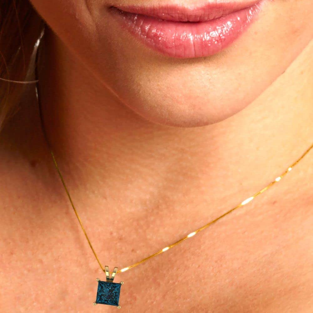 2.0ct Princess Cut Natural London Blue Topaz Solitaire Pendant with 18