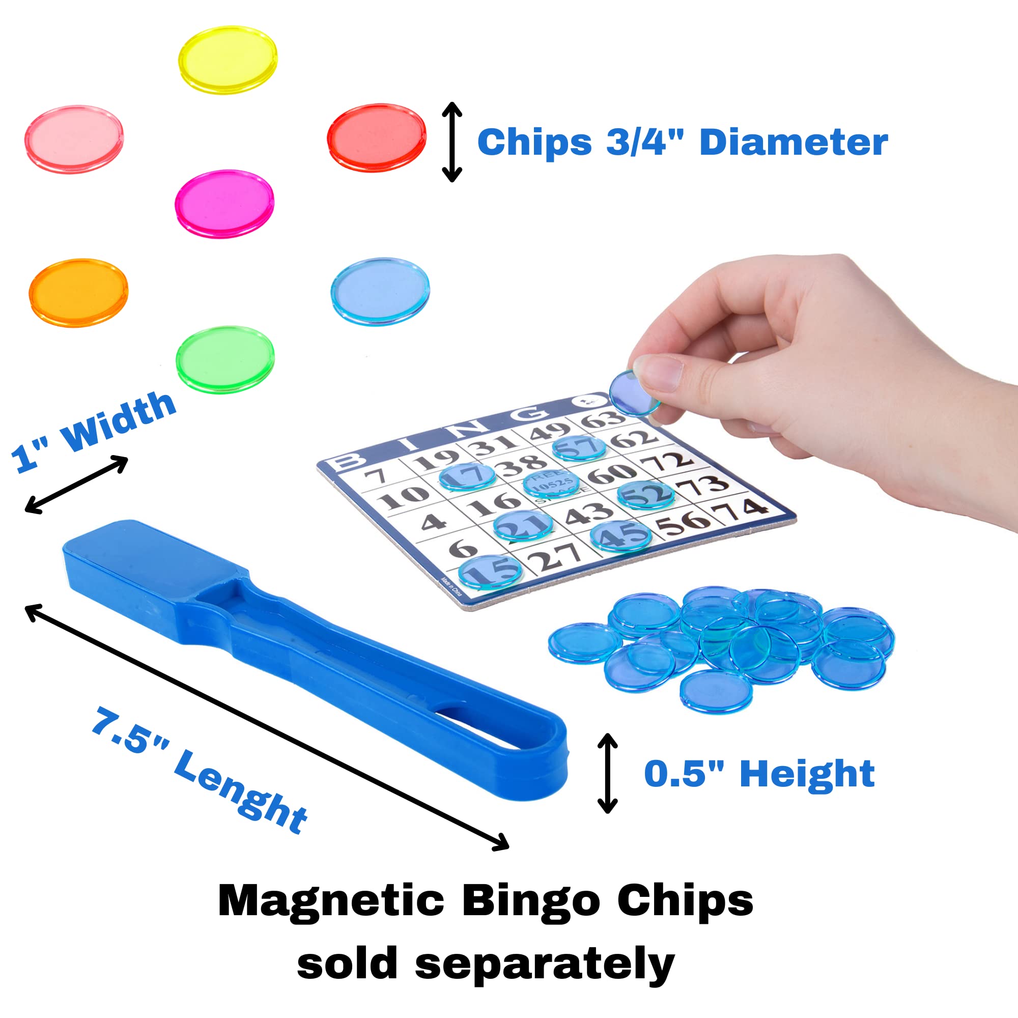 MR CHIPS Magnetic Wand with 100 Blue Bingo Chips | Made in USA | Perfect for Bingo Games, Casino Nights & Classroom Activities