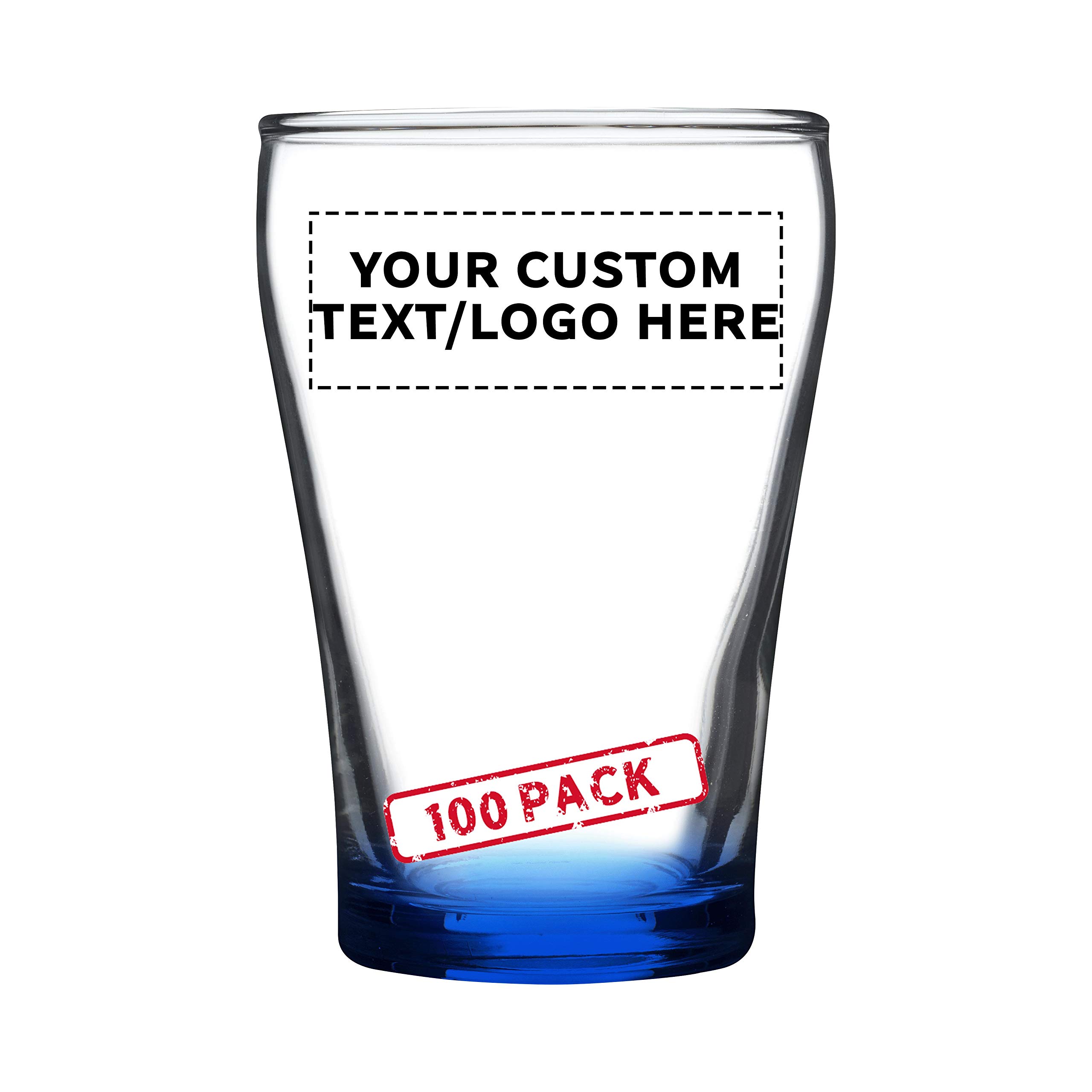 Custom Personalized Shot Glasses 5.5 oz (Set of 100) - Bulk Pack for Weddings, Parties, Birthdays & Events - Blue Glassware - Perfect for Bar, Club, Home Entertaining & Gifts