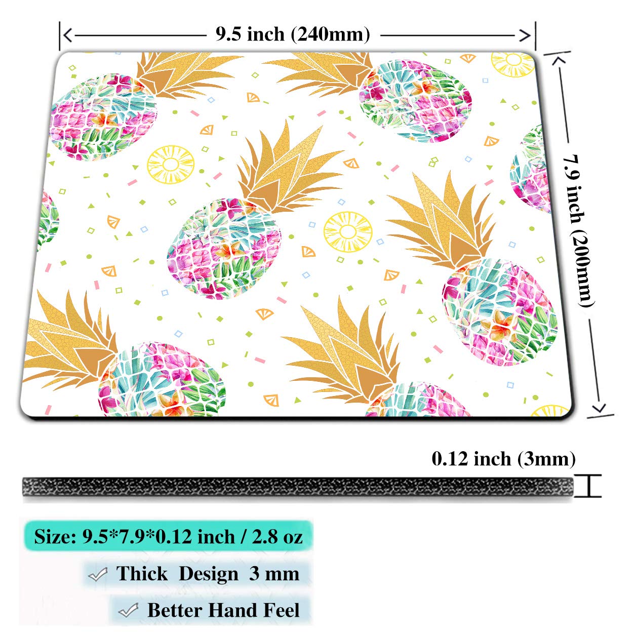 IMAYONDIA Colorful Pineapple Gaming Mouse Pad - Non-Slip Rubber Base, Rose Gold Fruit Design for Laptop & PC - Perfect for Office Work, Gaming & Home Use
