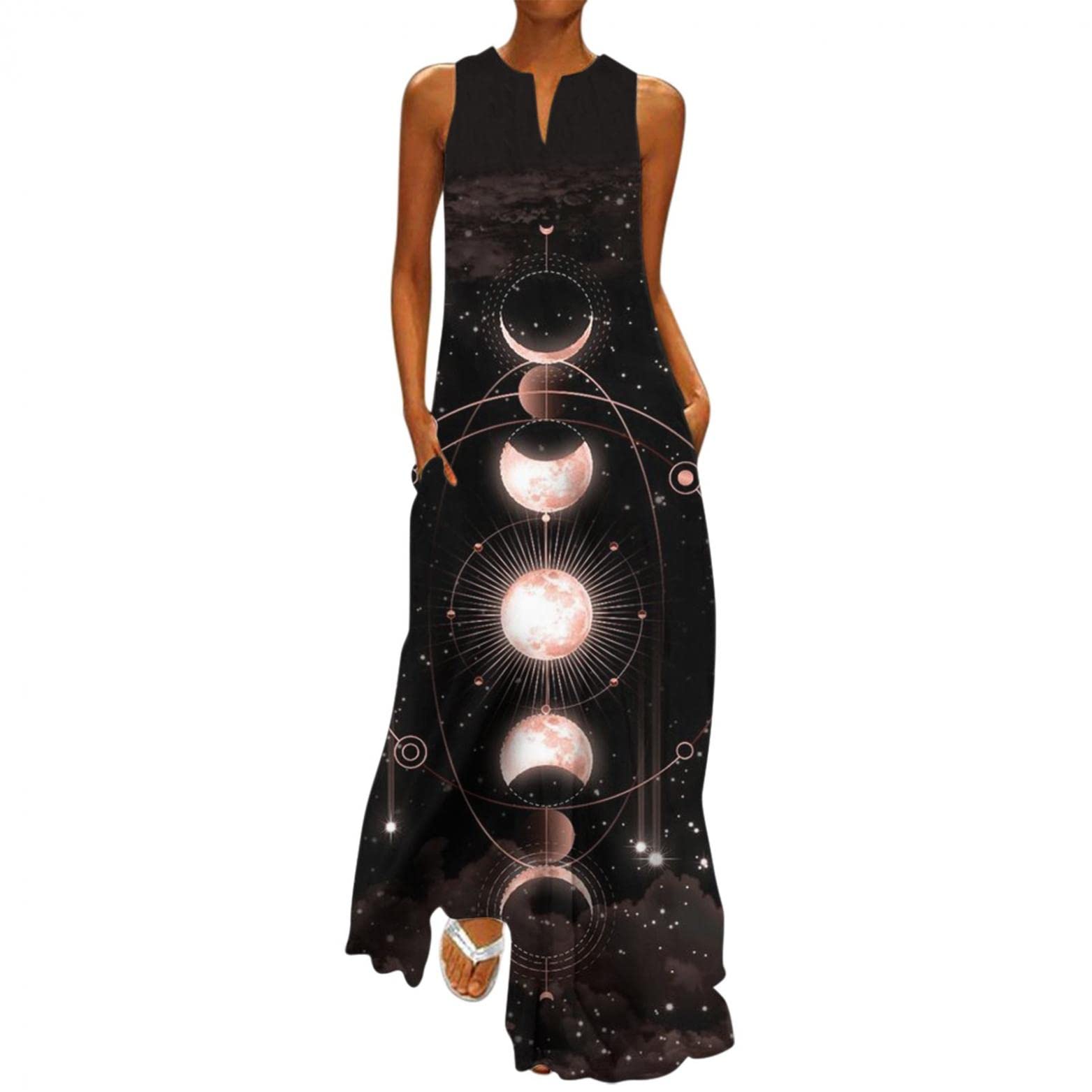 Women's Floral Boho Maxi Dress - Sleeveless Casual Summer Sundress for Beach, Party & Outdoor Events | Tavorpt Long Tunic Dress