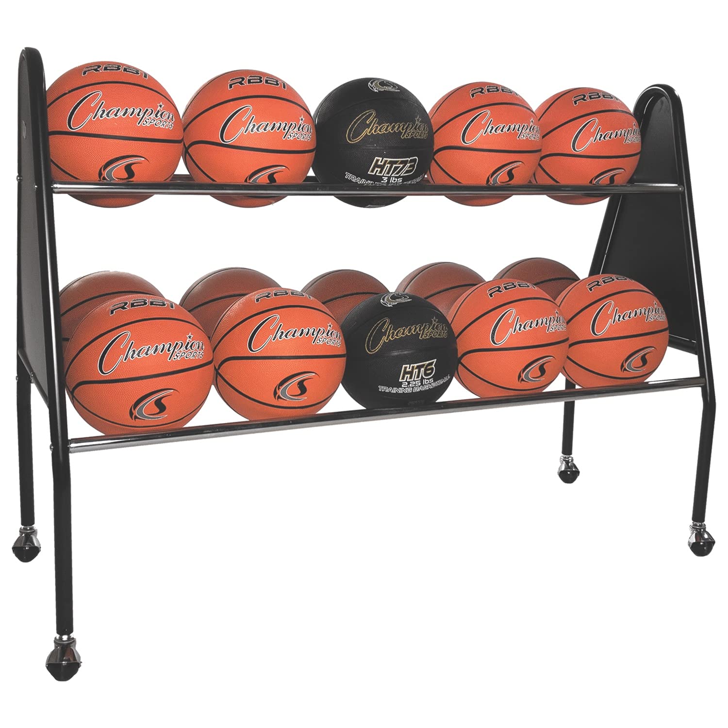 Champion Sports Steel Frame Rolling Basketball Storage Cart - Heavy Duty Organizer for Gym, School, and Home Use - Multiple Styles Available