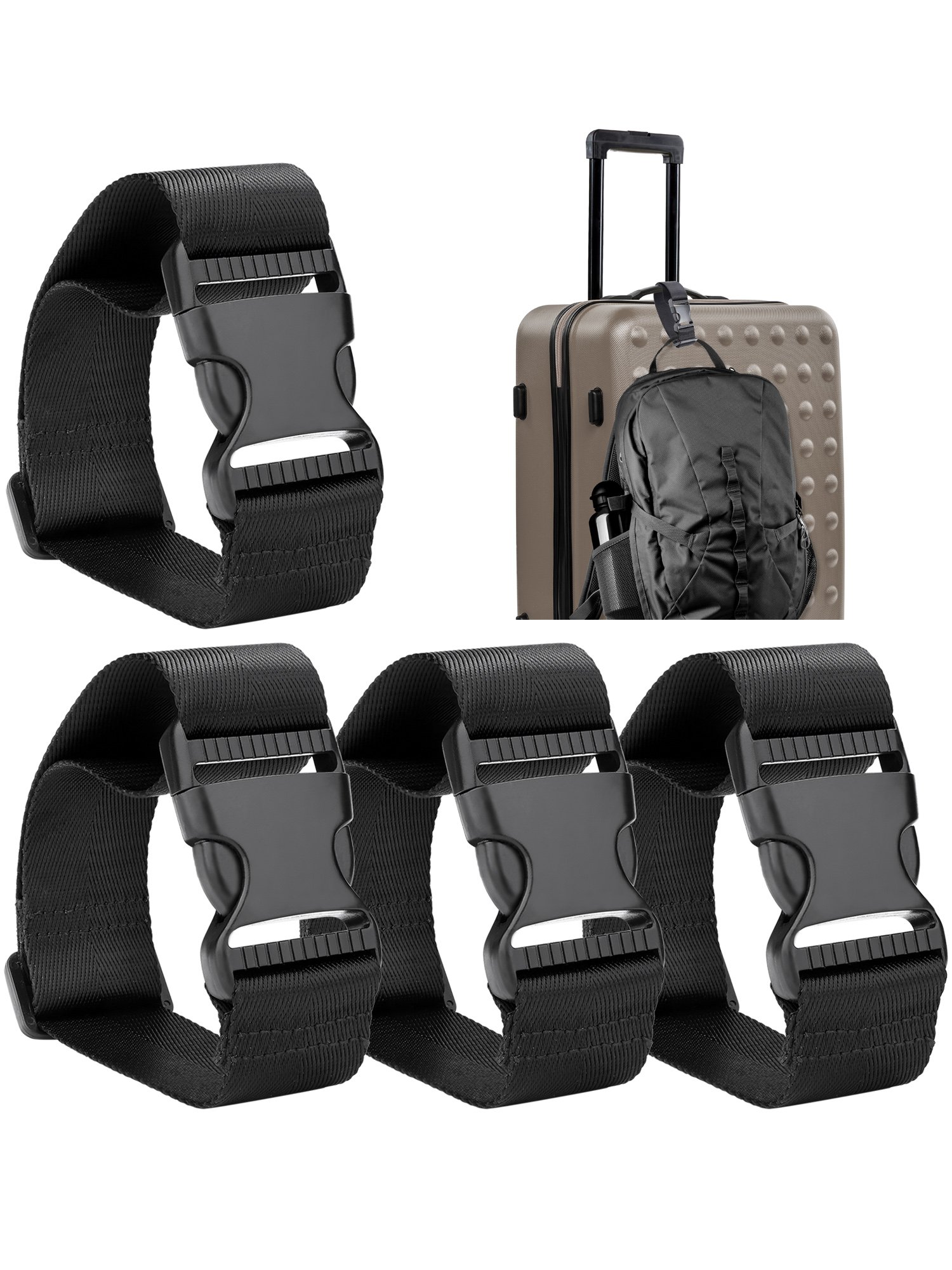 Frienda Adjustable Luggage Straps - 4-Pack Black Suitcase Belt for Connecting Bags | Travel Accessories for Secure Stacking & Easy Transport