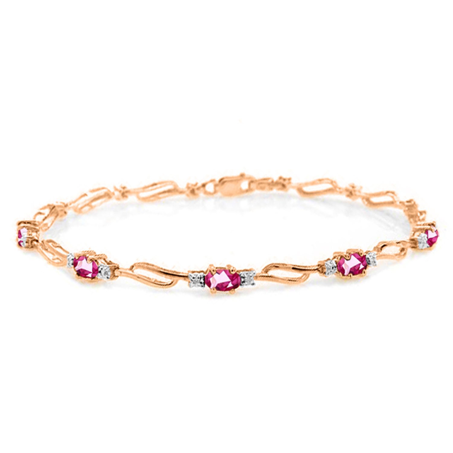 14K Solid Rose Gold Tennis Bracelet with Pink Topaz & Diamonds | Galaxy Gold GG | Elegant Jewelry for Women | Perfect for Weddings, Anniversaries & Special Occasions