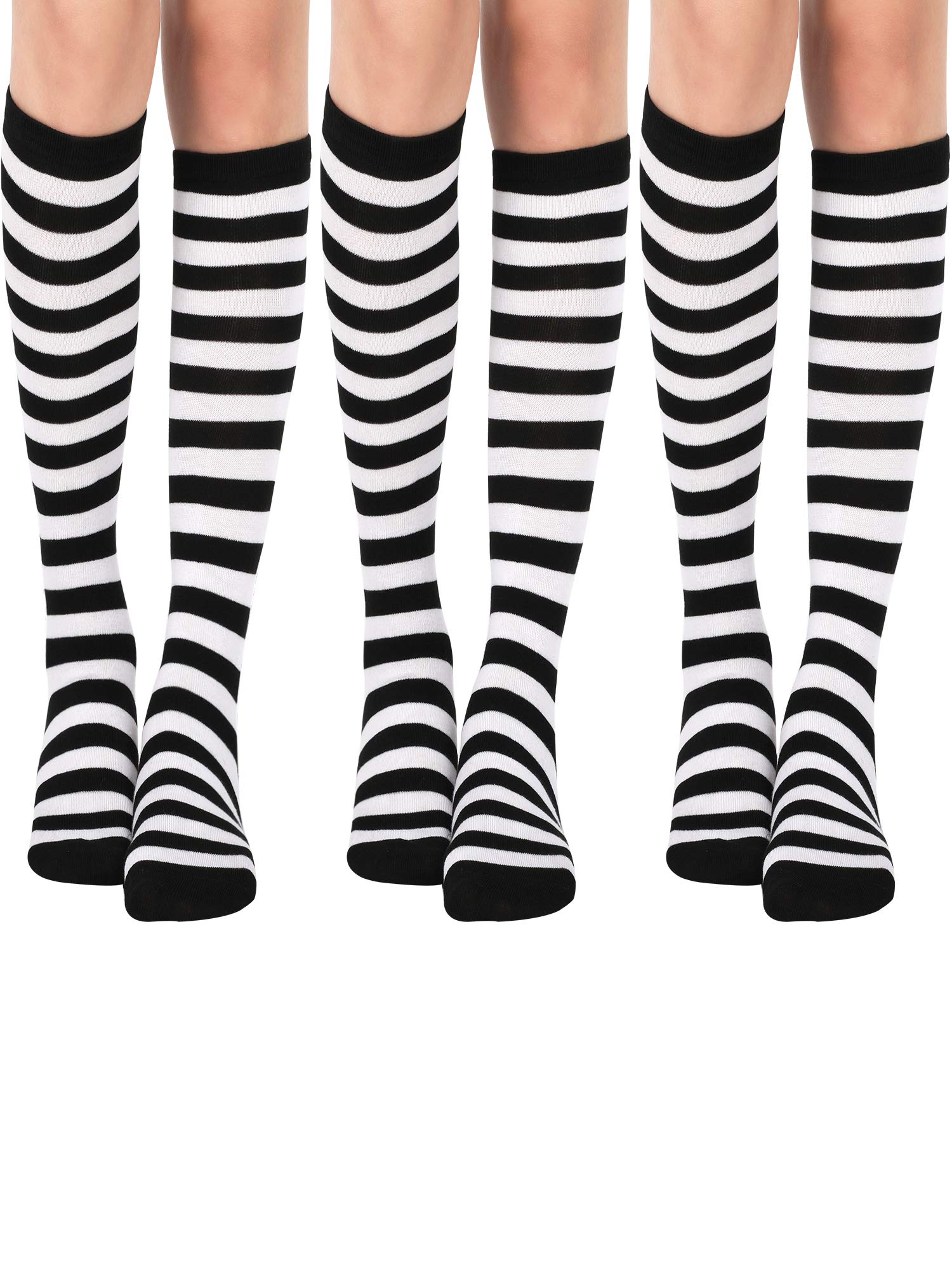 Tatuo 3 Pairs Black and White Striped Knee High Socks - Halloween Costume Accessories for Cosplay, Party Outfits & Cute Stockings | Perfect for Halloween, Christmas & Themed Dress-Up Events