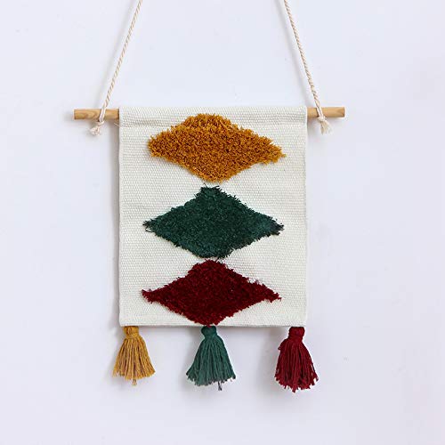 MOCOFO Semi-Rainbow Cotton Thread Woven Tufted Tassel Wall Hanging - Handmade Boho Tapestry for Bedroom Decor, Living Room, Dorm (Mitsubishi Style) - Perfect for Bohemian Home Decor, Wedding Backdrop & Photo Booth Background