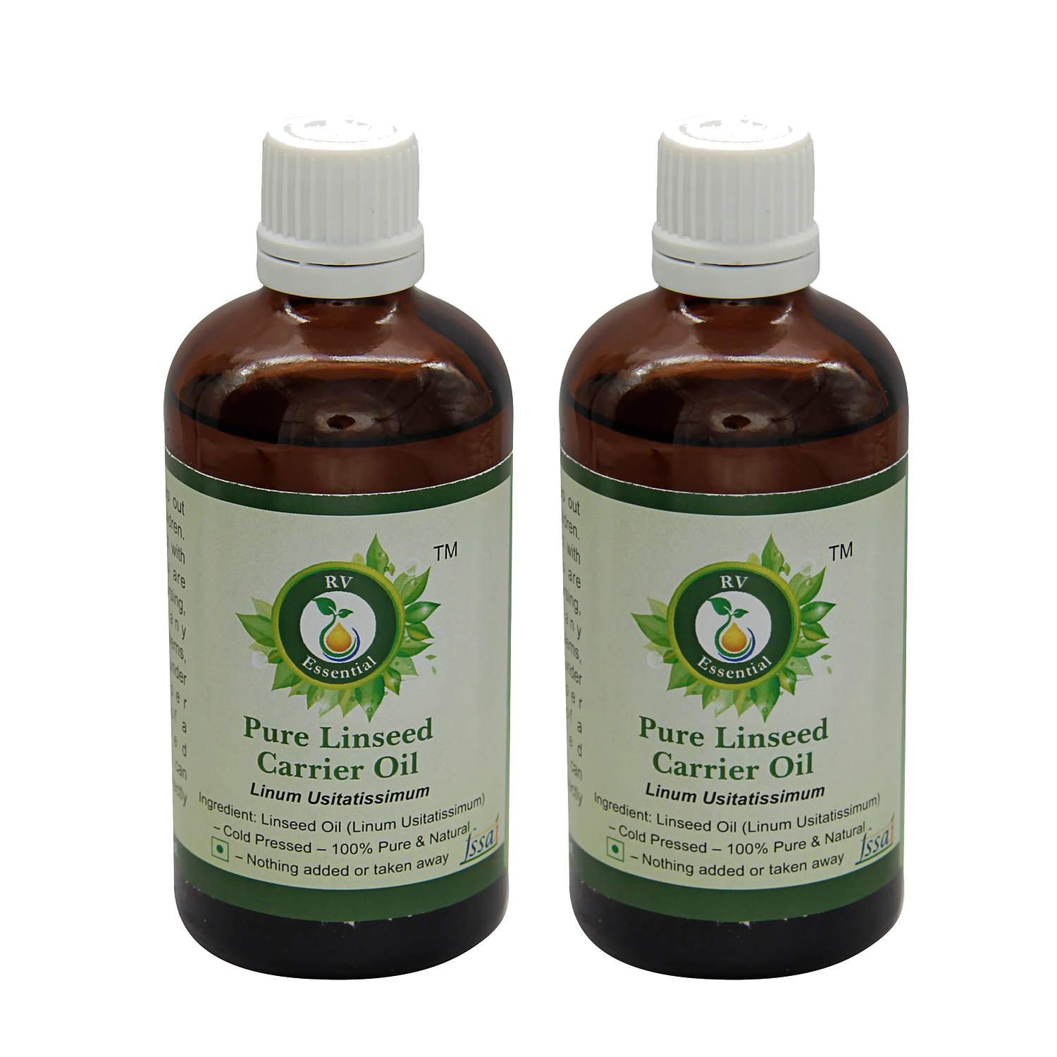 100% Pure Natural Cold Pressed Linseed Oil (Linum Usitatissimum) - 2 x 100ml Pack by R V Essential - Perfect for Cooking, Painting, Hair Care & Wood Finishing