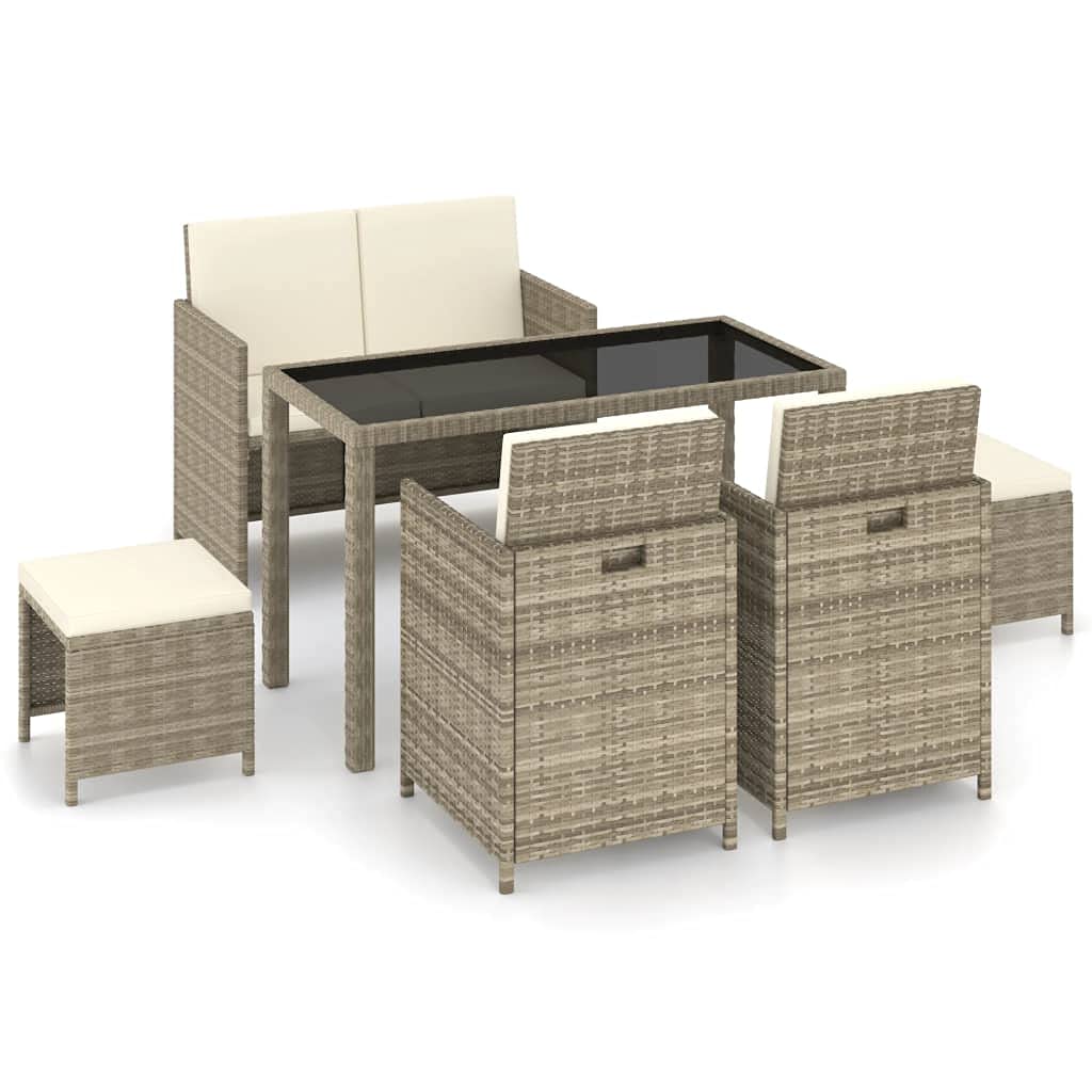 6-Piece Patio Dining Set with Cushions - Durable Poly Rattan Furniture in Beige (116 lbs) - Perfect for Outdoor Entertaining, Backyard BBQs, and Garden Relaxation