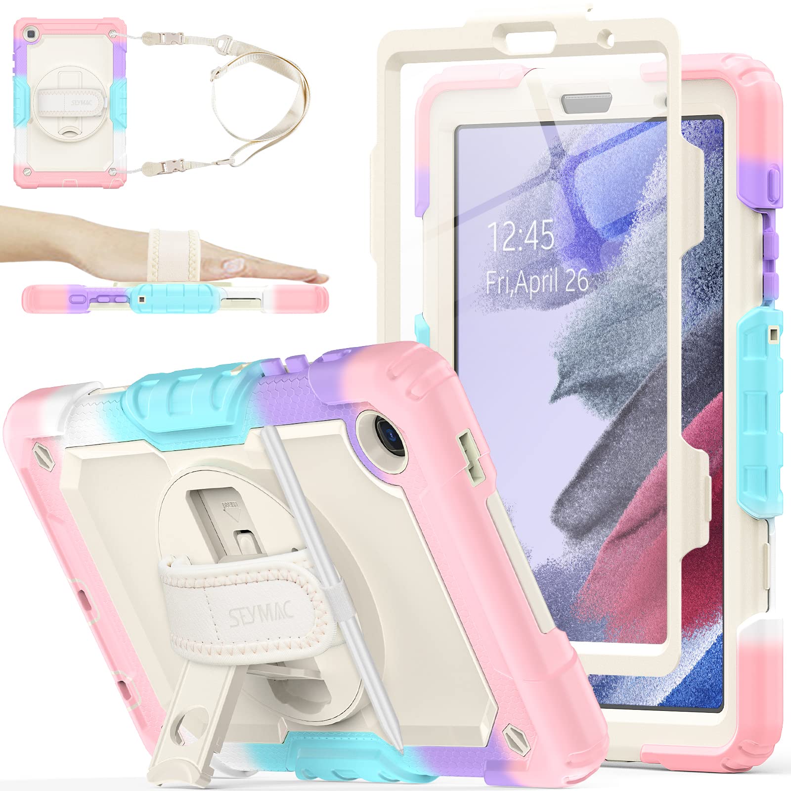 SEYMAC 360° Rotating Stand Case with Screen Protector & Pencil Holder for Samsung Galaxy Tab A7 Lite 8.7