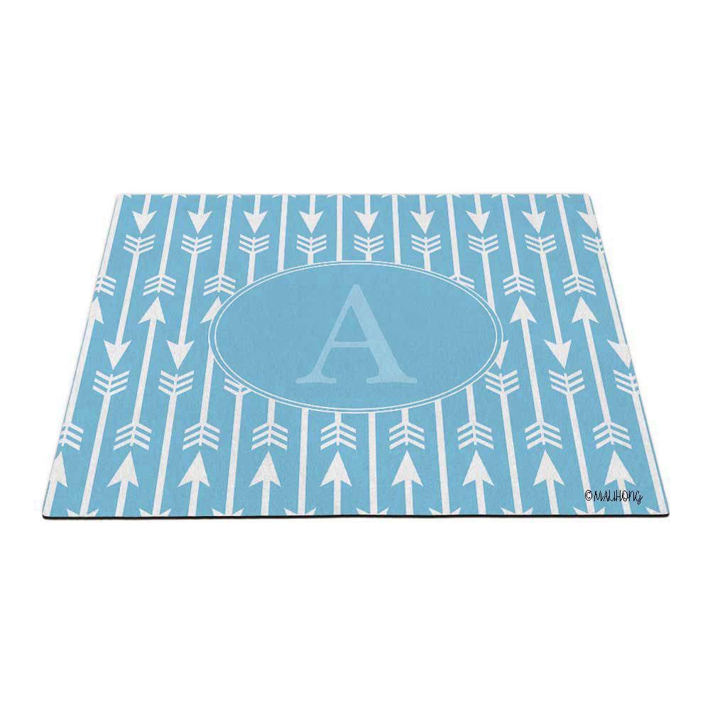 Personalized White Arrow Monogram Doormat with Letter A - Baby Blue Background Home Decor Mat 23.6 x 15.7 Inch - Perfect for Front Door Welcome, Housewarming Gift & Farmhouse Style Entryway
