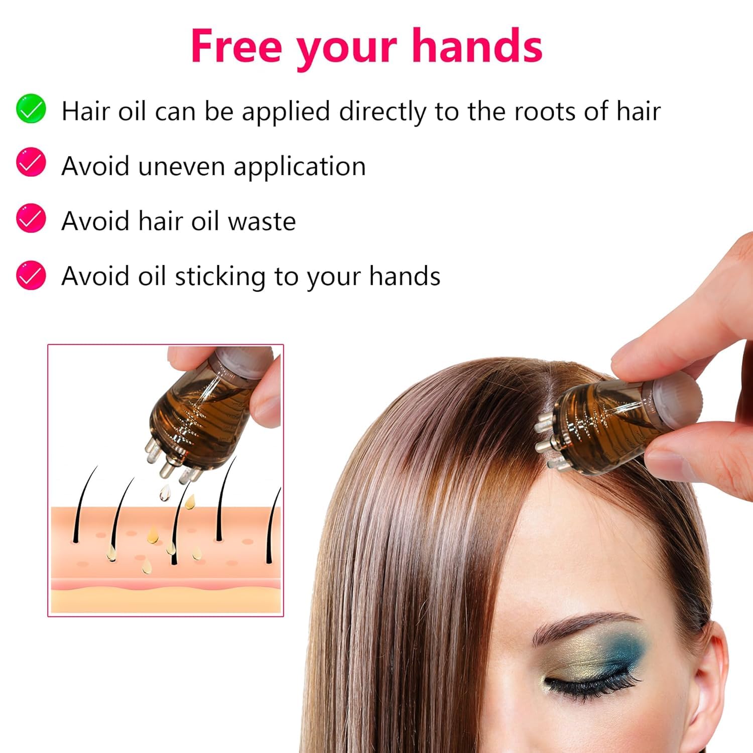 VASTRA ZONE Hair Oil Applicator Bottle with Scalp Massager - Ball Root Comb for Hair Growth & Treatment - Perfect for At-Home Hair Care & Salon Use (White)