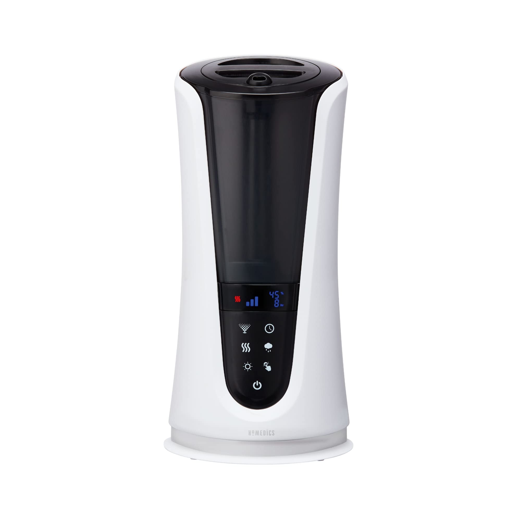 Homedics Ultrasonic Humidifier - Large Room Cool & Warm Mist Humidifier for Bedroom, Office, Nursery with Essential Oil Diffuser - 5 Mist Settings, Built-In Timer, Quiet Operation - Perfect for Dry Air Relief, Baby Care & Houseplants (White/Black)