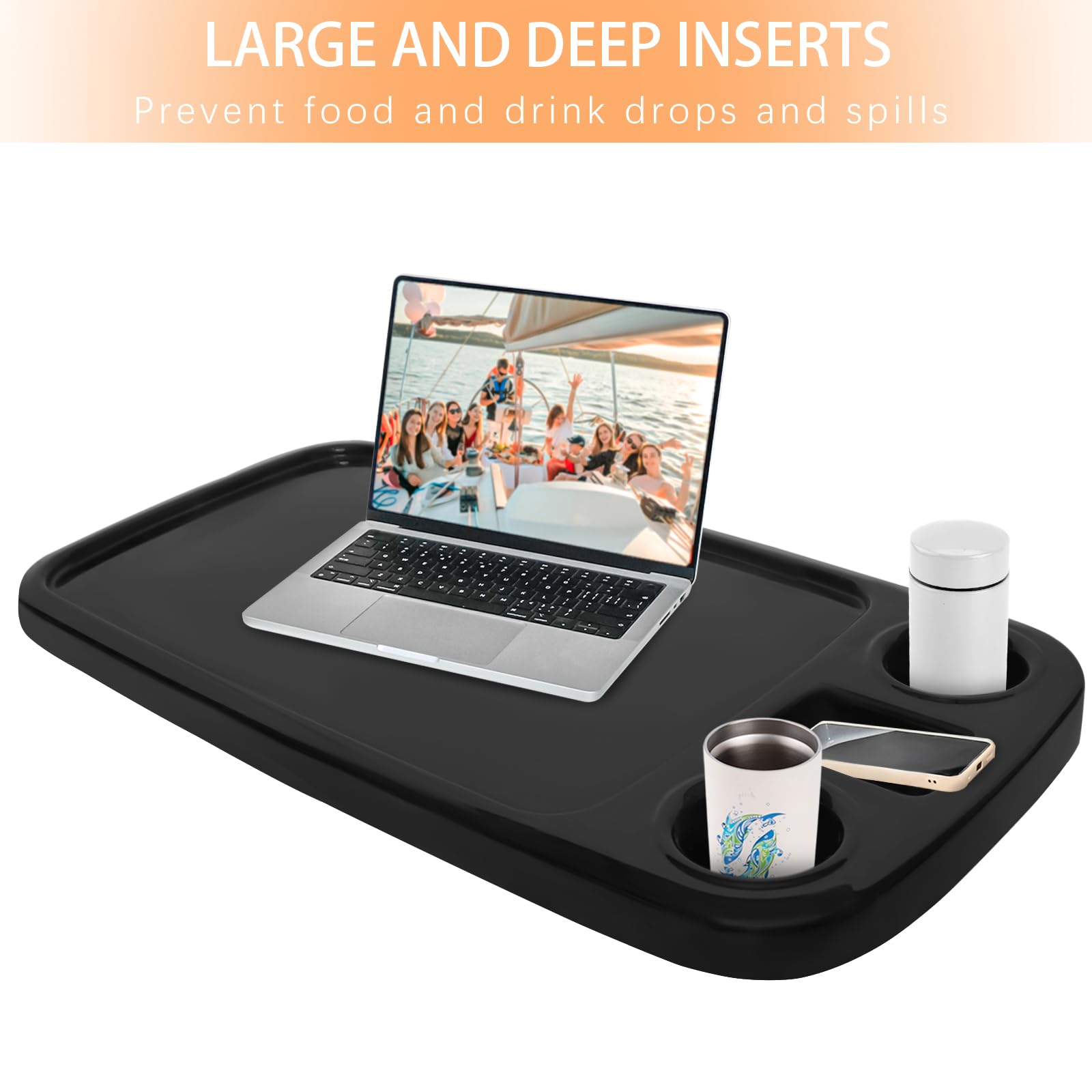 34X18 Inch Removable Boat Table - ABS Waterproof & Anti-Aging Rectangular Pontoon Boat Table with Built-in Cup & Phone Holders - Perfect for Marine, RV, and Outdoor Dining (Black)