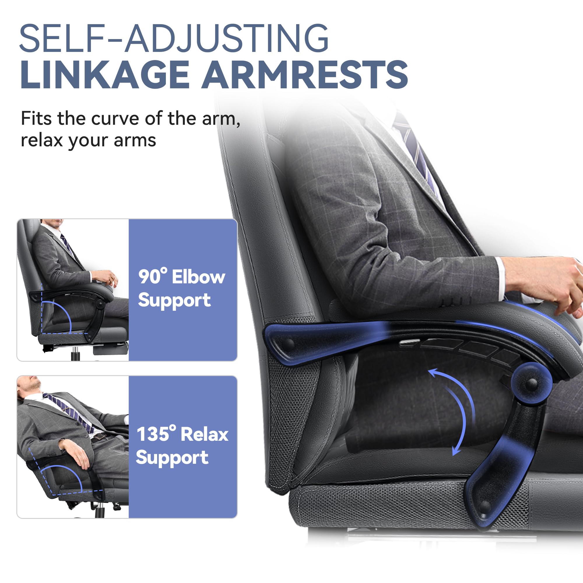 Big and Tall Reclining Executive Leather Office Desk Chair with Footrest and Lumbar Support - Ergonomic High Back Chair for Home Office, Gaming, and Conference Rooms
