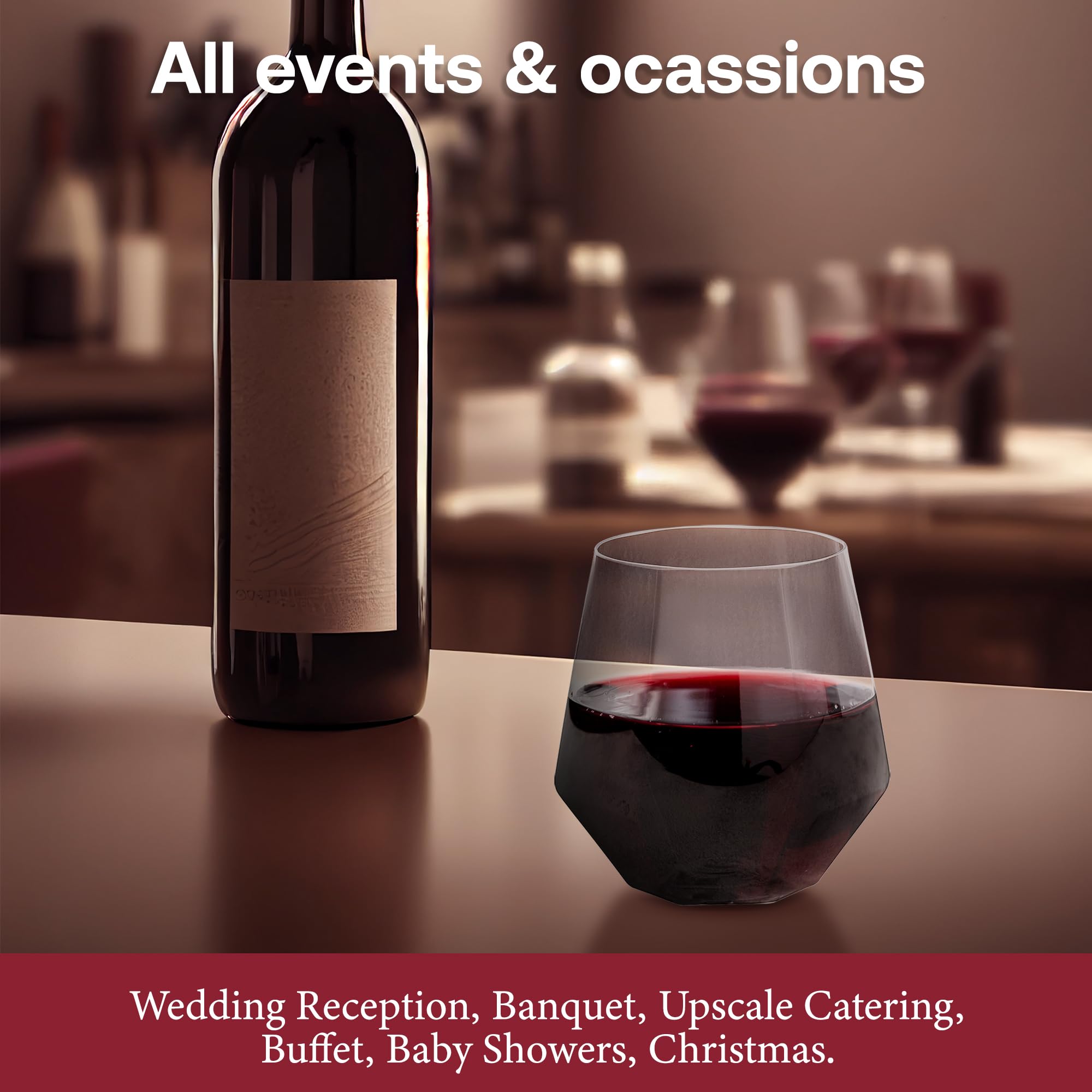 Smarty Had A Party 12 oz Clear Stemless Plastic Wine Goblets - Pack of 64 Unbreakable & Disposable Cups for Weddings, Parties, Events - Perfect for Outdoor Gatherings, Picnics & Catering