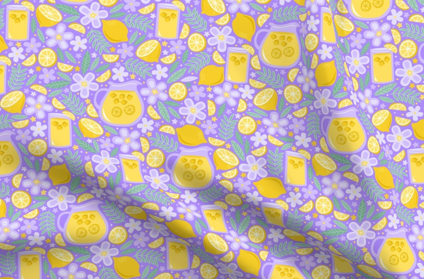 Lavender Lemonade Floral Printed Cotton Fabric by The Yard - Yellow Lemon Food Floral Flowers Design for Sewing, Quilting, Apparel & Home Decor | Perfect for Summer Spring Crafts, DIY Projects & Gift Making