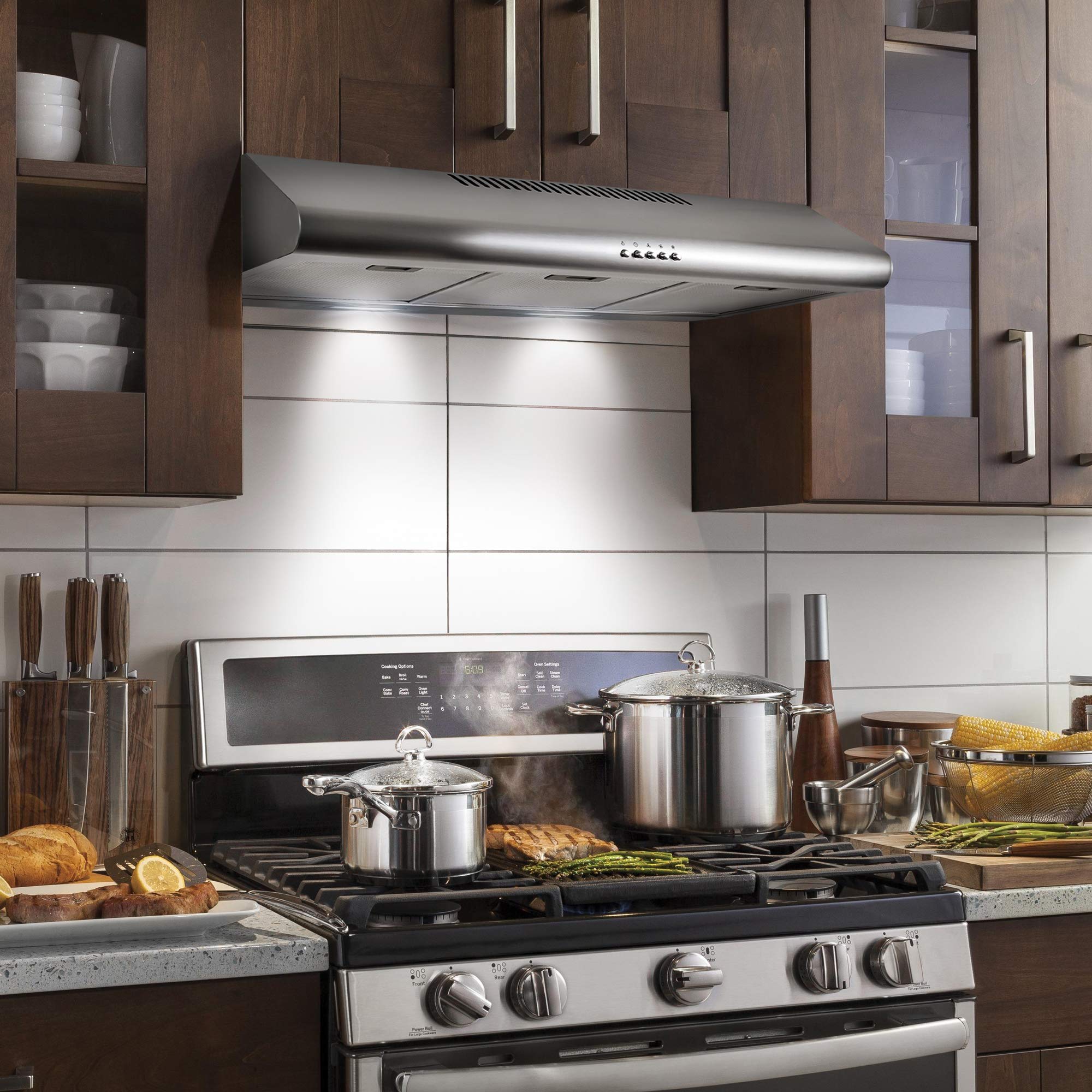 COSMO COS-5MU36 36-inch Stainless Steel Under Cabinet Range Hood with LED Lights, Reusable Filters & Button Controls | Delta Collection | Perfect for Kitchen Ventilation & Smoke Removal