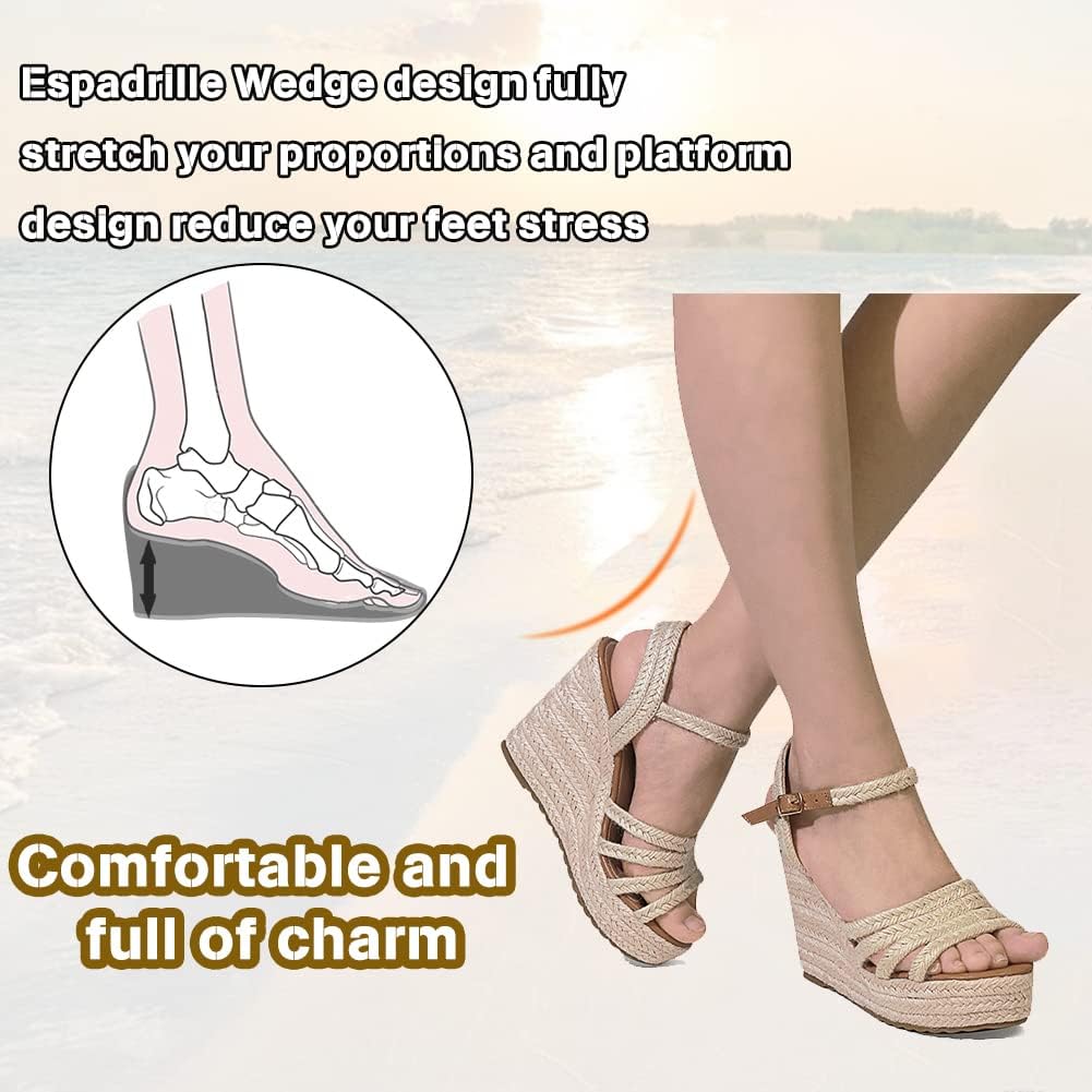 **Mikarka Women's Platform Ankle Strap Sandals – Open Toe Espadrille Wedge Sandals for Casual Summer Outings, Beach, and Vacation**
