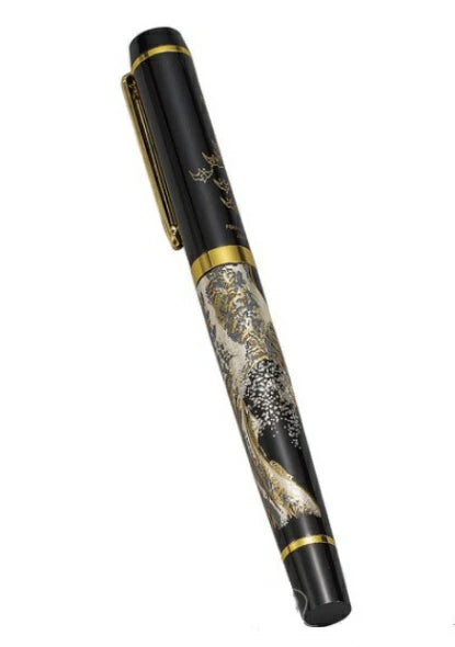 Premium Yamanaka Maki-e Urushi Lacquer Fountain Pen with Wave Design - Luxury Japanese Writing Instrument for Professionals, Collectors & Gift Giving (Elegant Office Use, Calligraphy, Special Occasions)