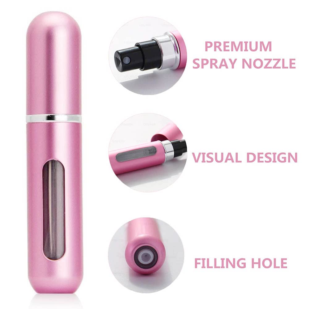 5ML Refillable Perfume Atomizer - Portable Travel Perfume Spray Bottle for Women & Men, Leak-Proof Mini Perfume Dispenser for Business Trips, Gym, Dating & Outdoor Activities (Pink)