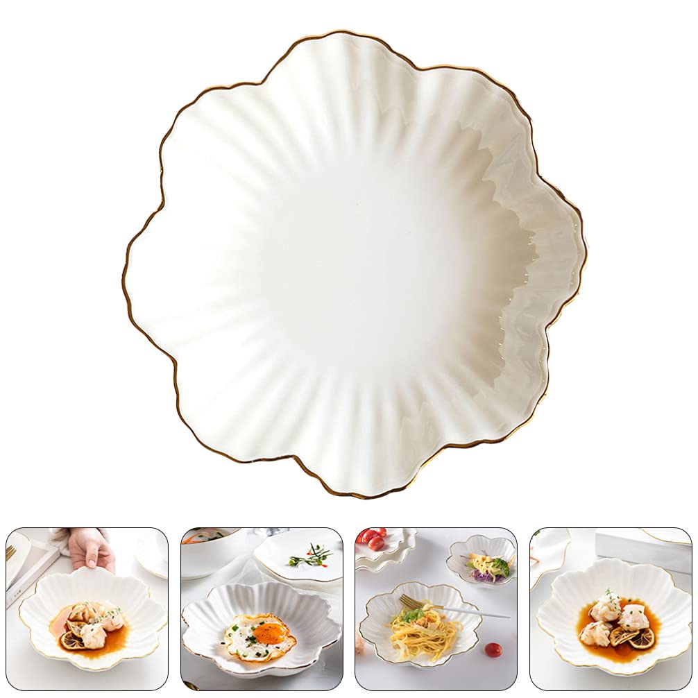 DOITOOL Ceramic Serving Plates - 6 Inch Flower Shape Appetizer Plates for Dessert, Salad, Pasta, Steak | Elegant White Snack Tray for Party, Wedding, Tea Time & Home Dining Decor