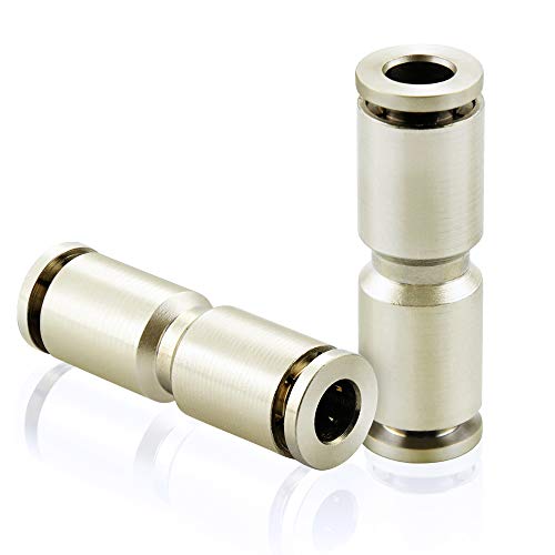 TAILONZ 4mm OD Copper Nickel Plating Straight Union Air Fittings - Quick Connect Push Lock Tube Connectors for Pneumatic Systems - PU-4 (Pack of 10) - Ideal for Air Compressors, HVAC, and Industrial Automation