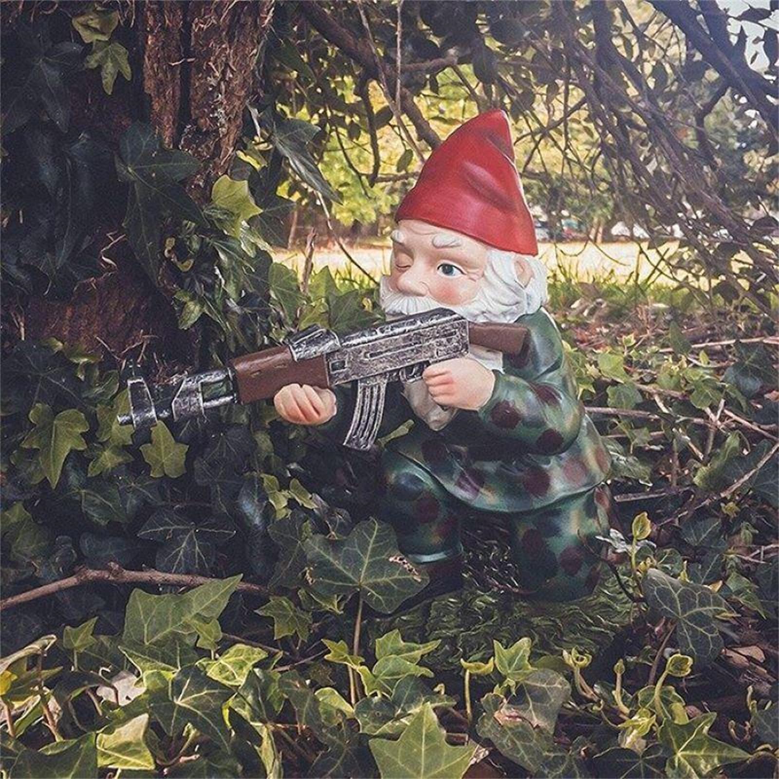 Funny Armed Garden Gnomes Statues - Red Soldier Gnome with Gun for Outdoor Yard Decor | Perfect for Garden Warfare Theme, Backyard Displays & Unique Lawn Ornaments
