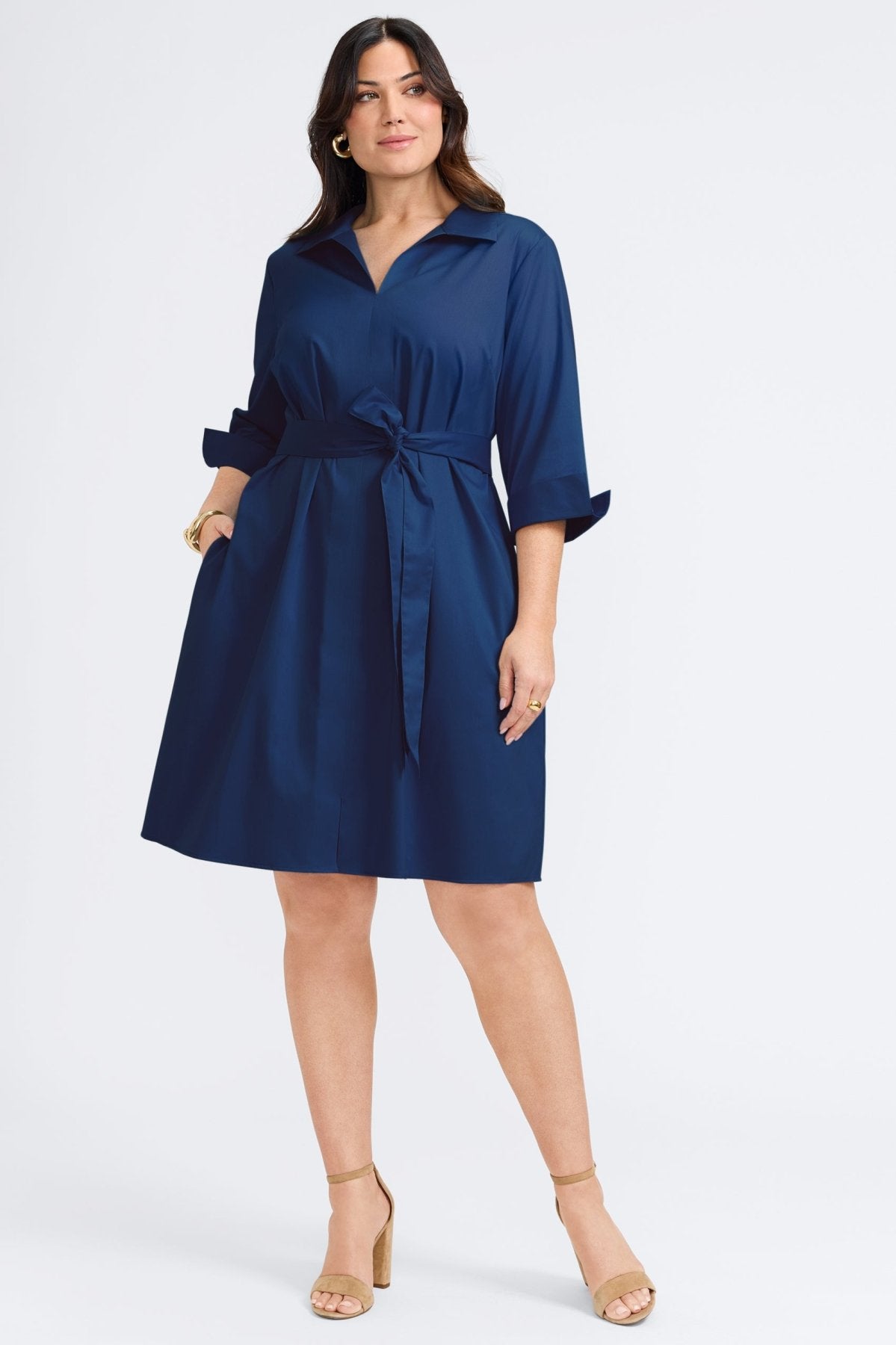Agnes Plus No Iron Stretch Matte Sateen 3/4 Sleeve Dress for Women - Wrinkle-Free Comfortable Office & Party Wear