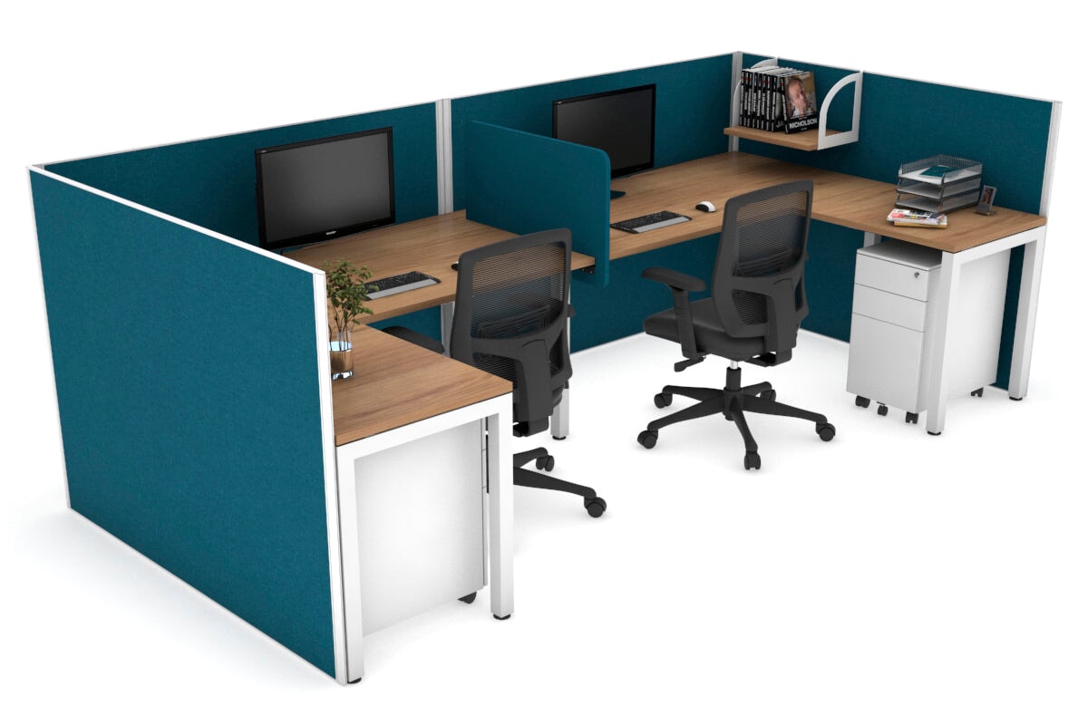 Quadro 2-Person Corner Workstation with Square Legs - U-Shaped White Frame Office Desk (1600L x 1800W) | Cable Management Scallop | Perfect for Home Office & Small Business Workspaces