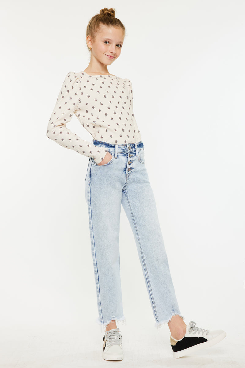 Maggy High Rise Kids Cropped Straight Jeans - Comfortable Stretch Denim Pants for Girls, Perfect for School, Playdates & Casual Outings