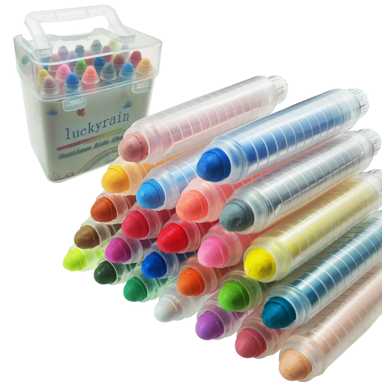 Non-Toxic Dustless Chalk Set with Holder - 24PCS Colorful Chalk for Kids, Children's Drawing, Writing & Whiteboard Art - Perfect for Classroom, Home Schooling & Creative Play