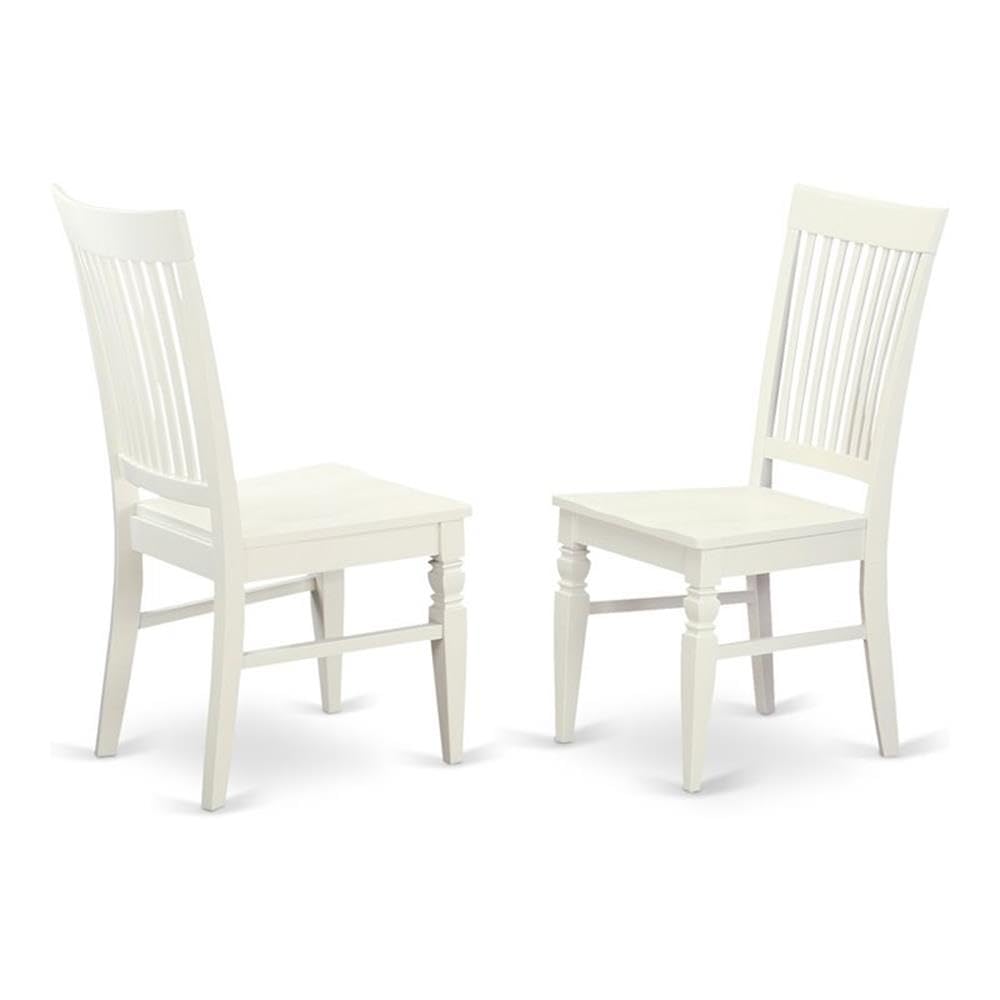 East West Furniture Weston Dining Room Chairs - Set of 2 Slat Back Wooden Chairs with Comfortable Seat in White (WEC-WHI-W) - Perfect for Kitchen, Dining Room, and Breakfast Nook