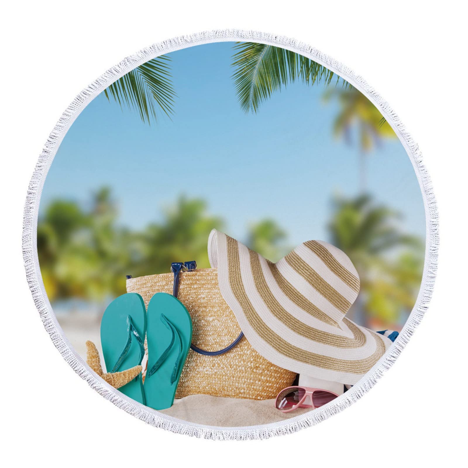Round Softball Beach Towel - Ultra Light Blue Sandproof Bath Blanket, Quick Dry Travel Towel for Swimming, Camping, Yoga, Fitness, Sports & Poolside Lounging