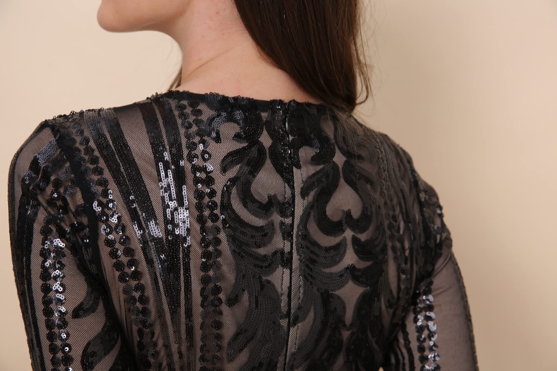 Elegant Women's Sequin Long Sleeve Mermaid Evening Dress - Crew Neck Cocktail Gown for Parties, Prom & Formal Events