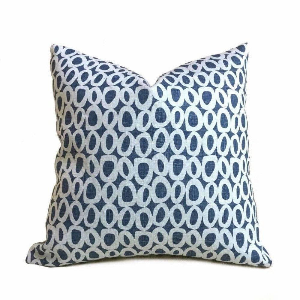 Chambray Denim Blue Geometric Dots Linen Pillow Cover - Soft Decorative Throw Pillow Case for Sofa, Bed, Couch - Home Decor Accent for Living Room, Bedroom